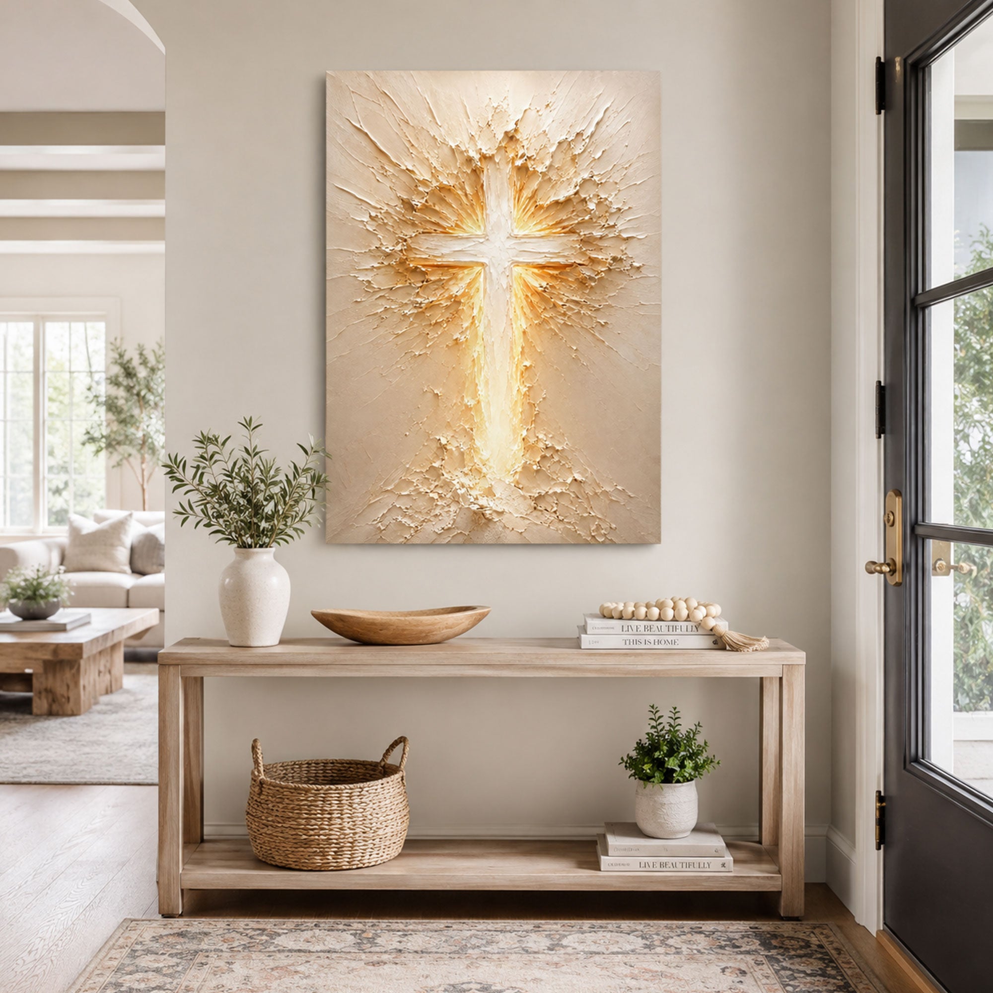 Radiant Cross of Christ Canvas Print, Christian Wall Decor, Light of Faith Gift