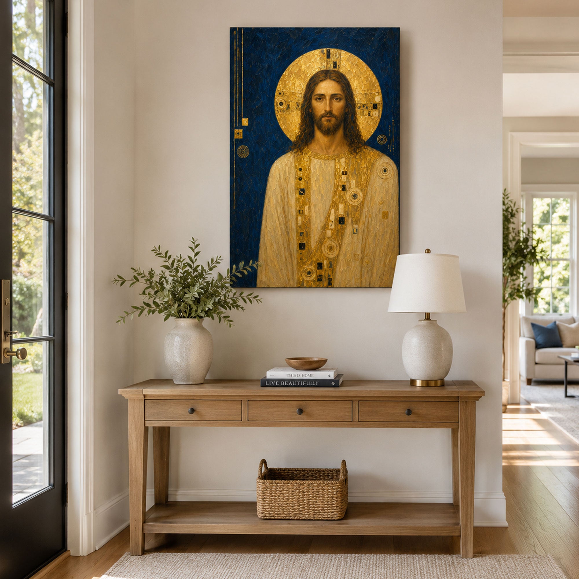 Jesus Christ Golden Halo Canvas Print, Byzantine Christian Wall Decor, Catholic Faith Gift
