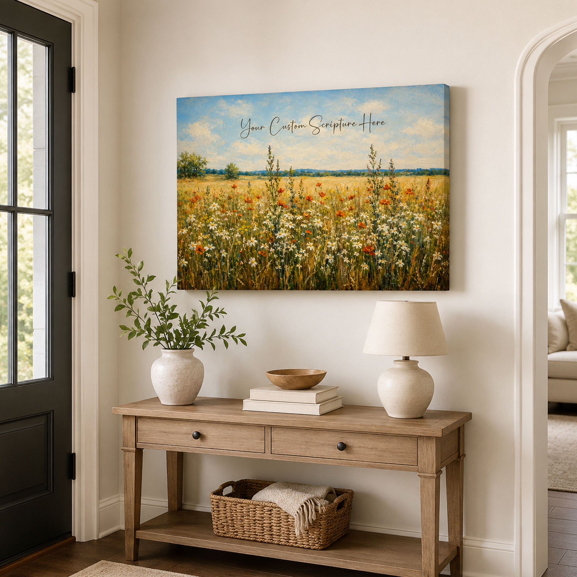 Custom Scripture Wildflower Canvas Print, Personalized Christian Home Decor