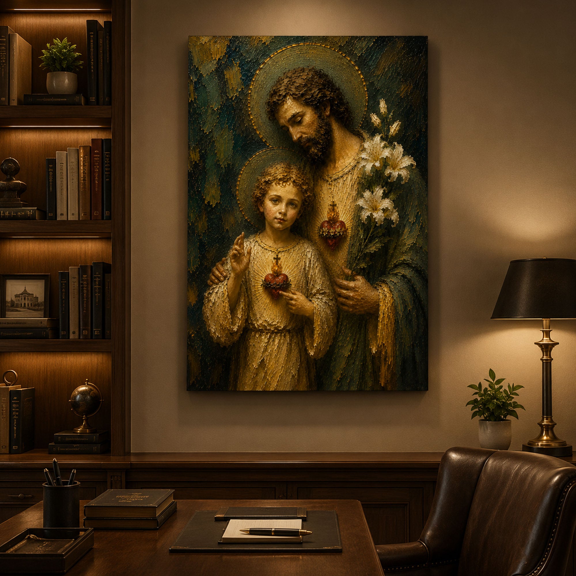 Saint Joseph and Child Jesus Canvas Print, Catholic Sacred Hearts Wall Art, Faith Home Decor