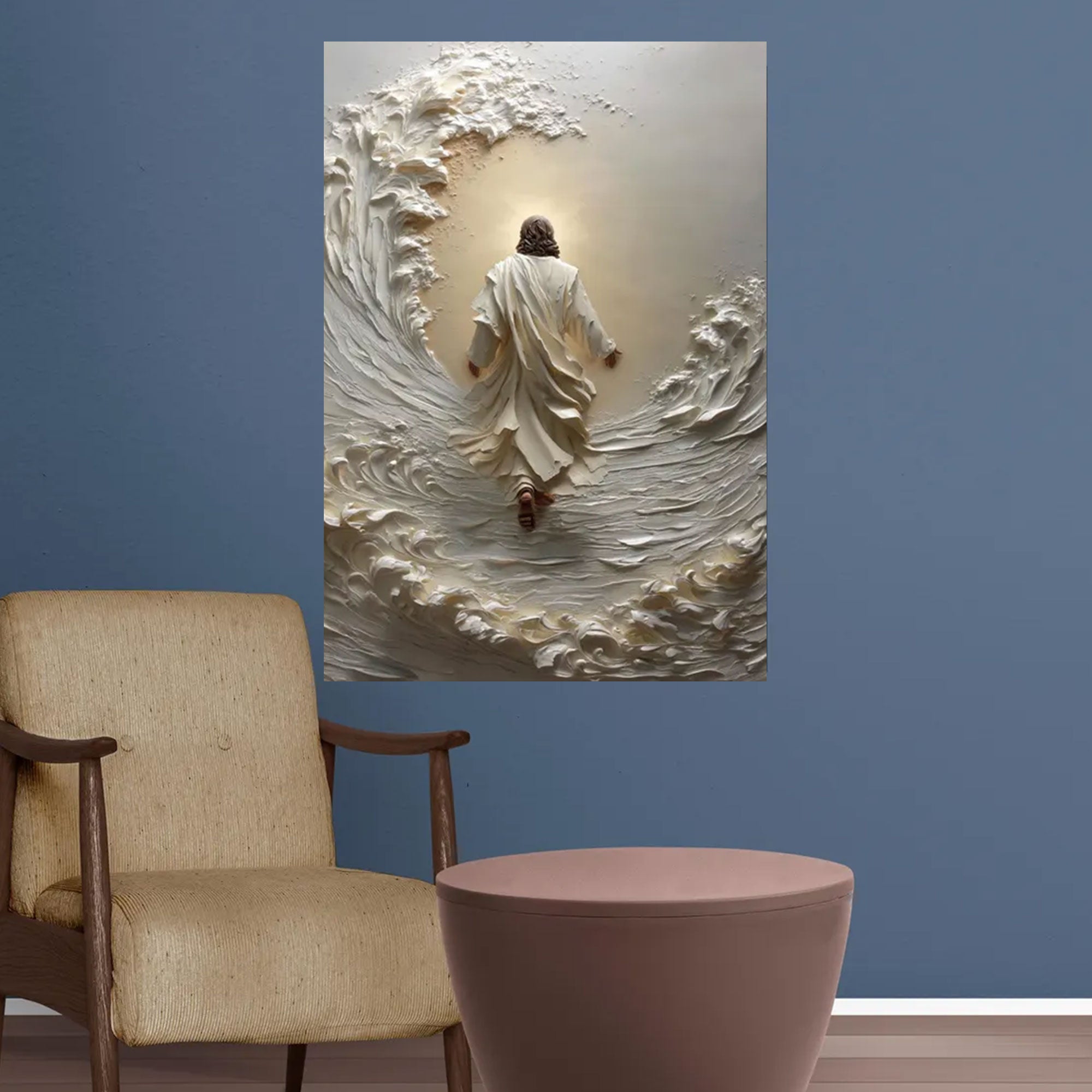 Walking on Water Jesus Canvas Print, Christian Wall Art, Divine Faith Artwork, Religious Home Decoration