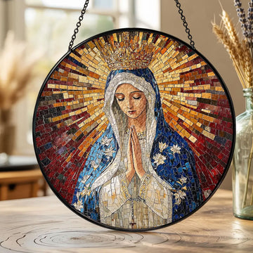 Blessed Virgin Mary Stained Glass Suncatcher, Praying Madonna Window Hanging, Catholic Religious Decor, Faith Gift