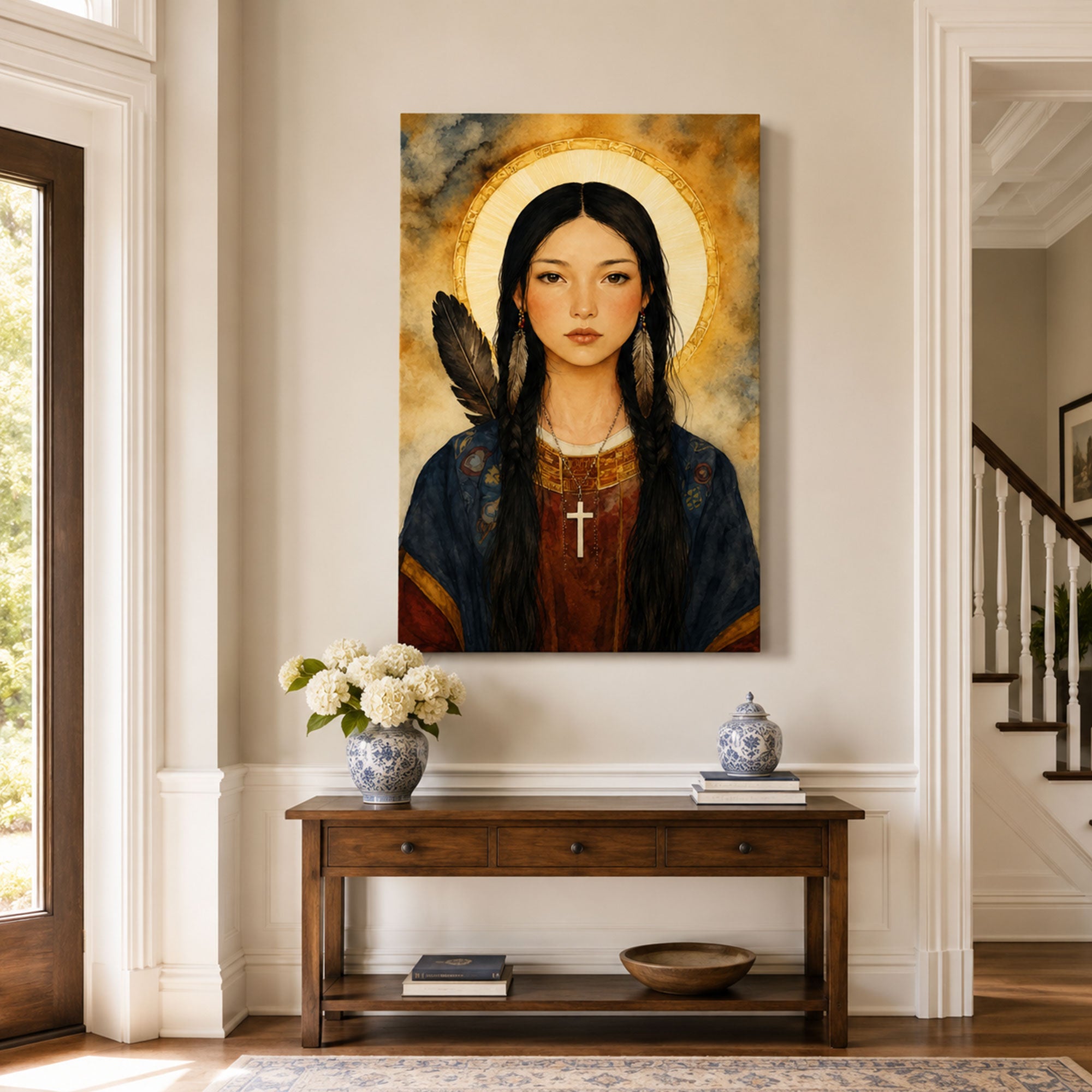 Saint Kateri Tekakwitha Canvas Print, Native American Catholic Saint Wall Art, Lily of the Mohawks Faith Home Decor Gift
