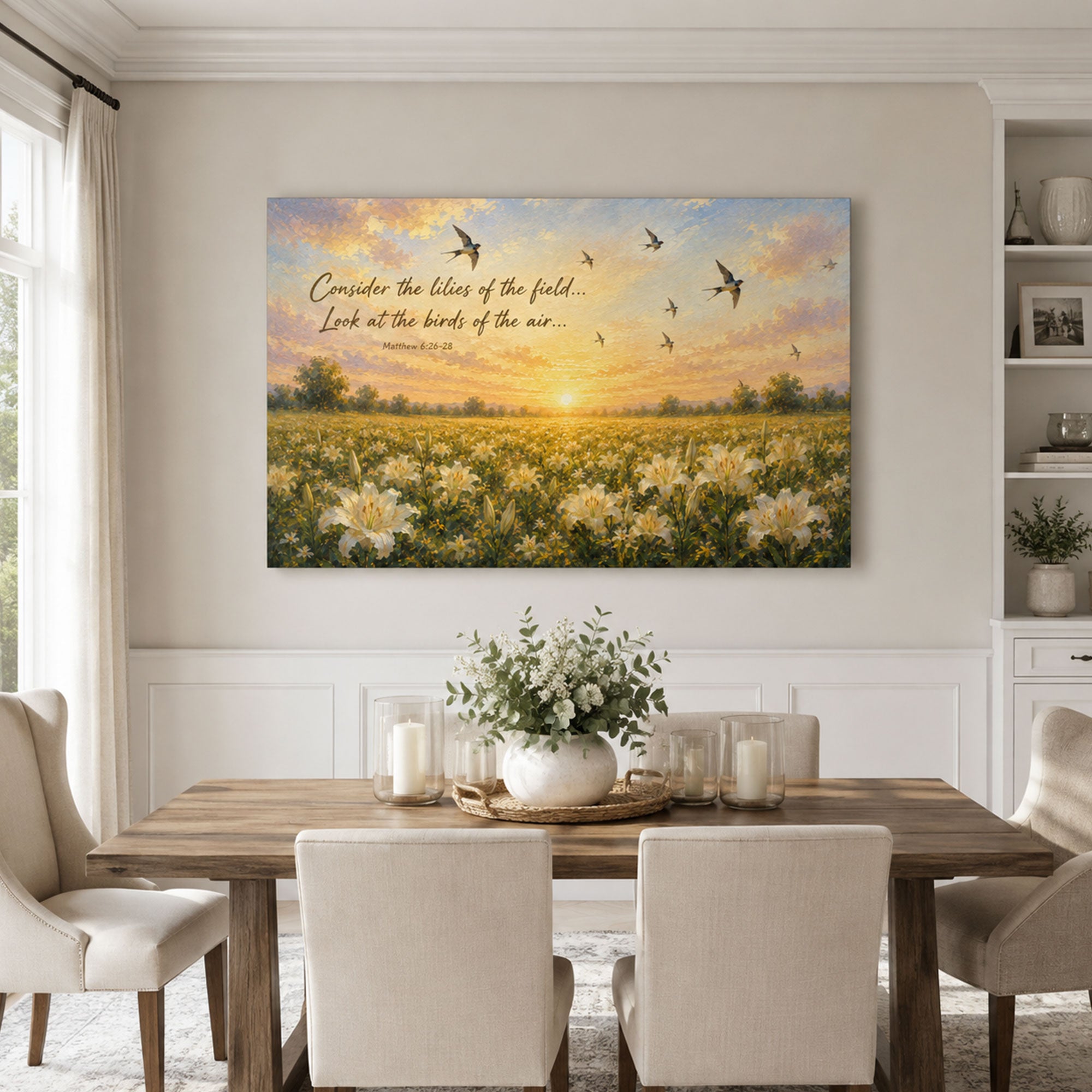 Consider the Lilies & Birds of the Air Canvas Print, Matthew 6:26-28 Christian Wall Decor
