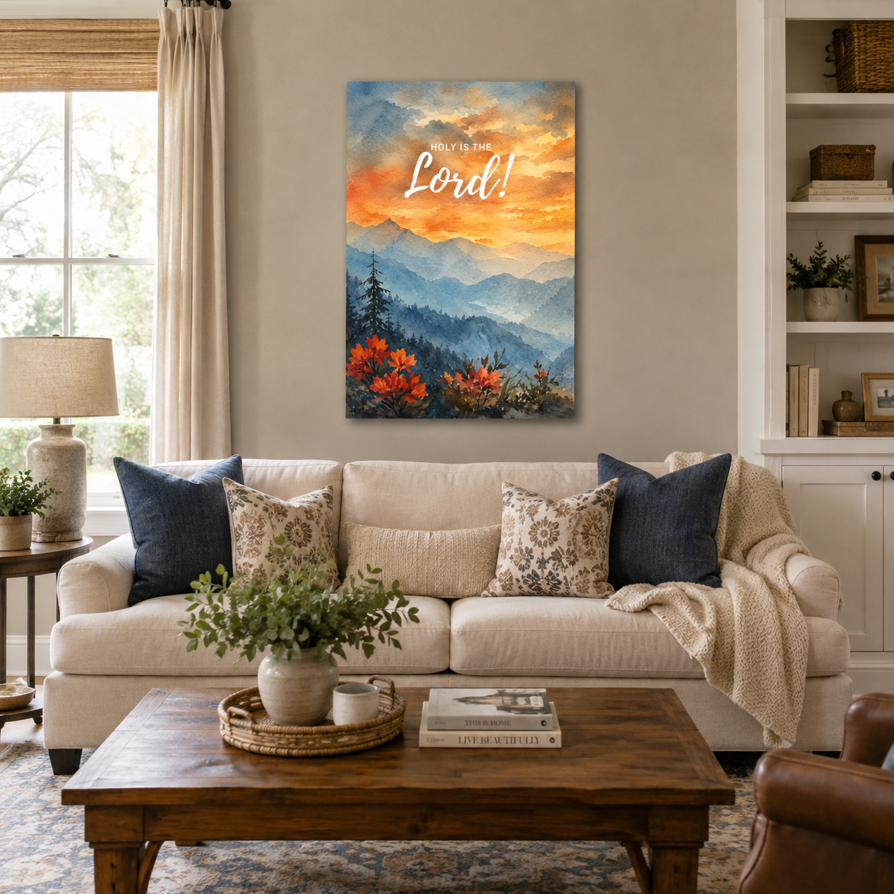 Holy Is The Lord Canvas Print - Watercolor Mountain Sunset Art