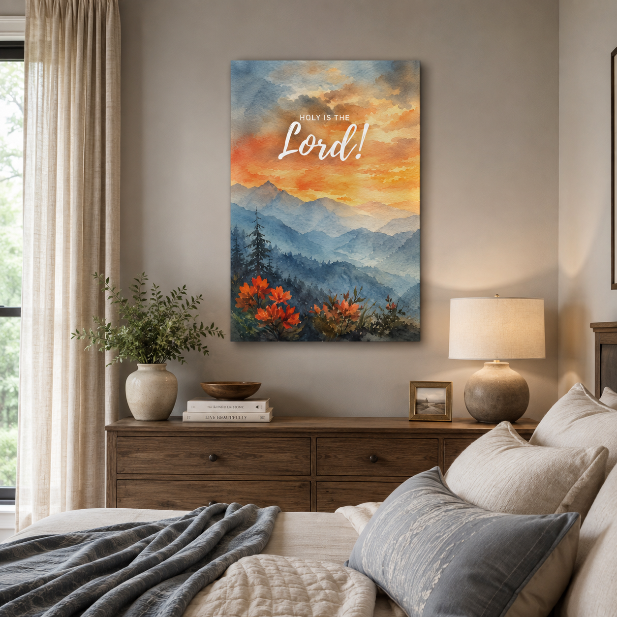 Holy Is The Lord Canvas Print - Watercolor Mountain Sunset Art