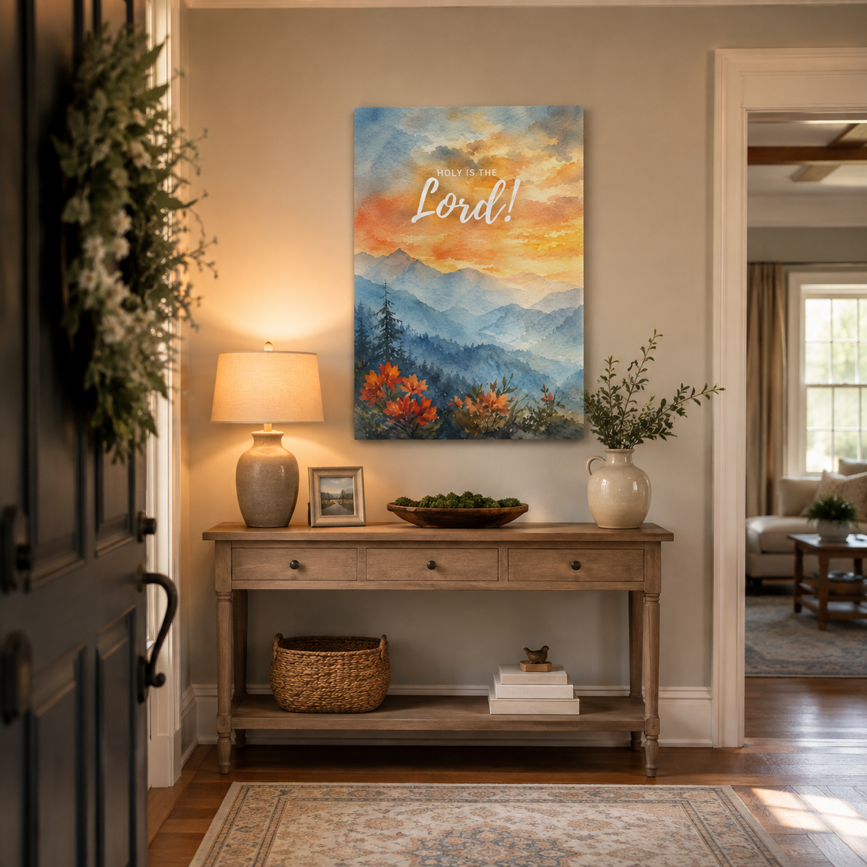 Holy Is The Lord Canvas Print - Watercolor Mountain Sunset Art