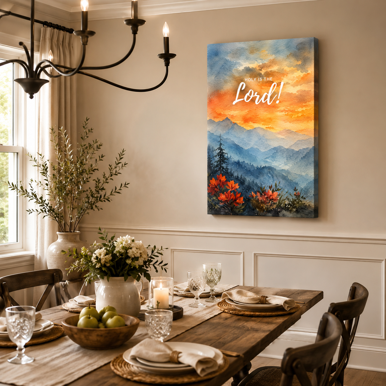 Holy Is The Lord Canvas Print - Watercolor Mountain Sunset Art