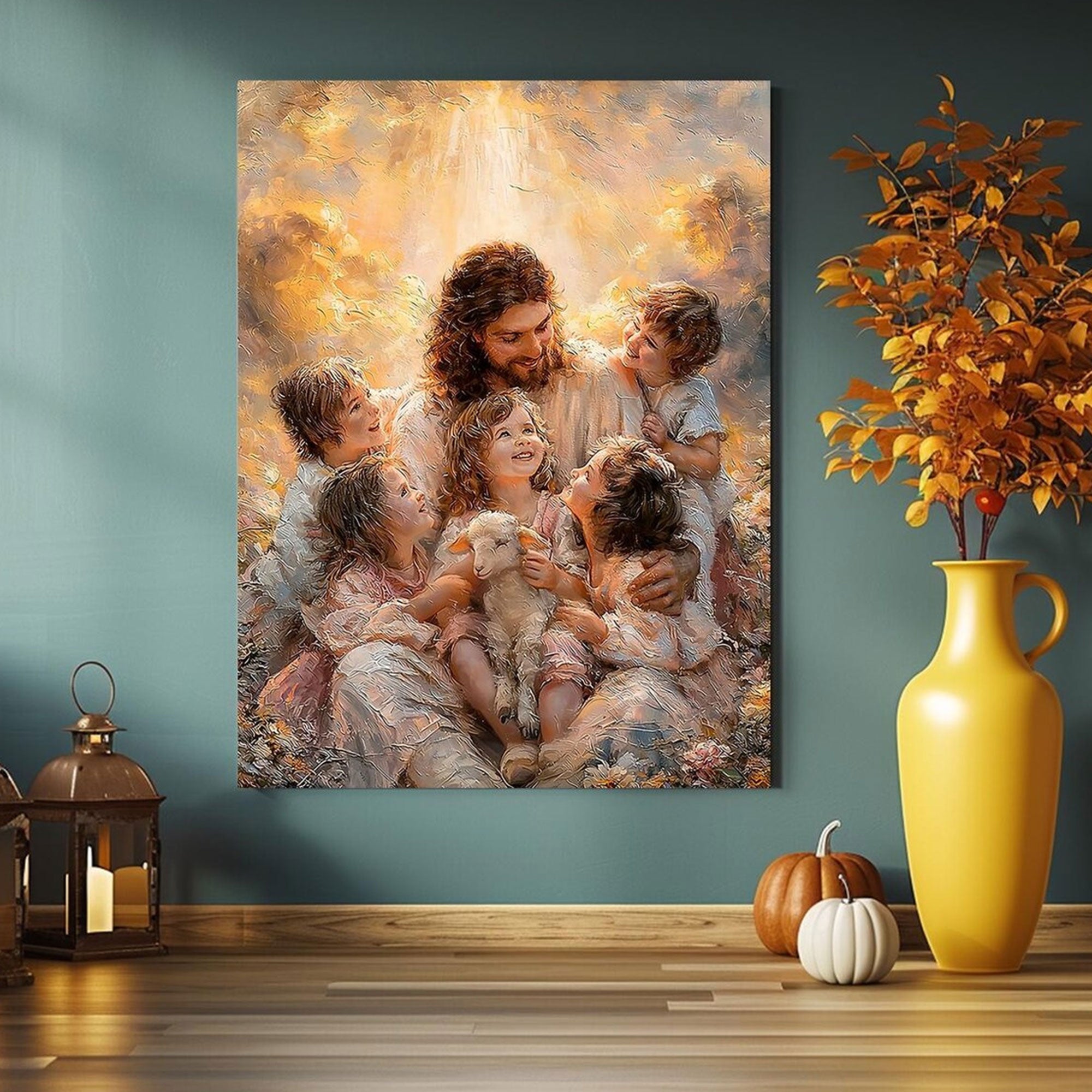 Jesus with Children Canvas Print, Good Shepherd Christian Wall Art, Faith Inspired Family Decor, Spiritual Religious Artwork