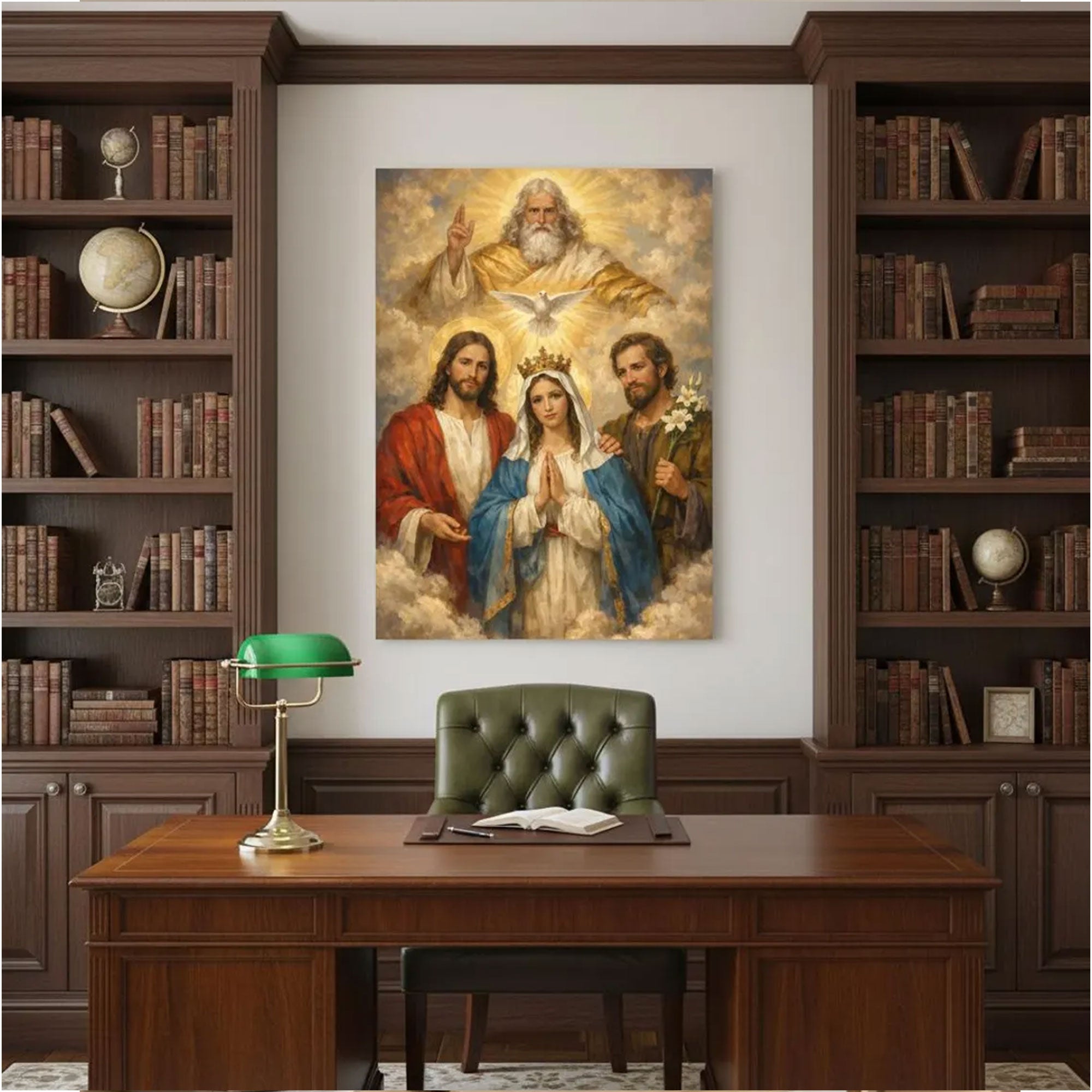 Catholic Holy Family Canvas Print, Virgin Mary Jesus and Joseph Wall Art, Sacred Christian Faith Home Decor