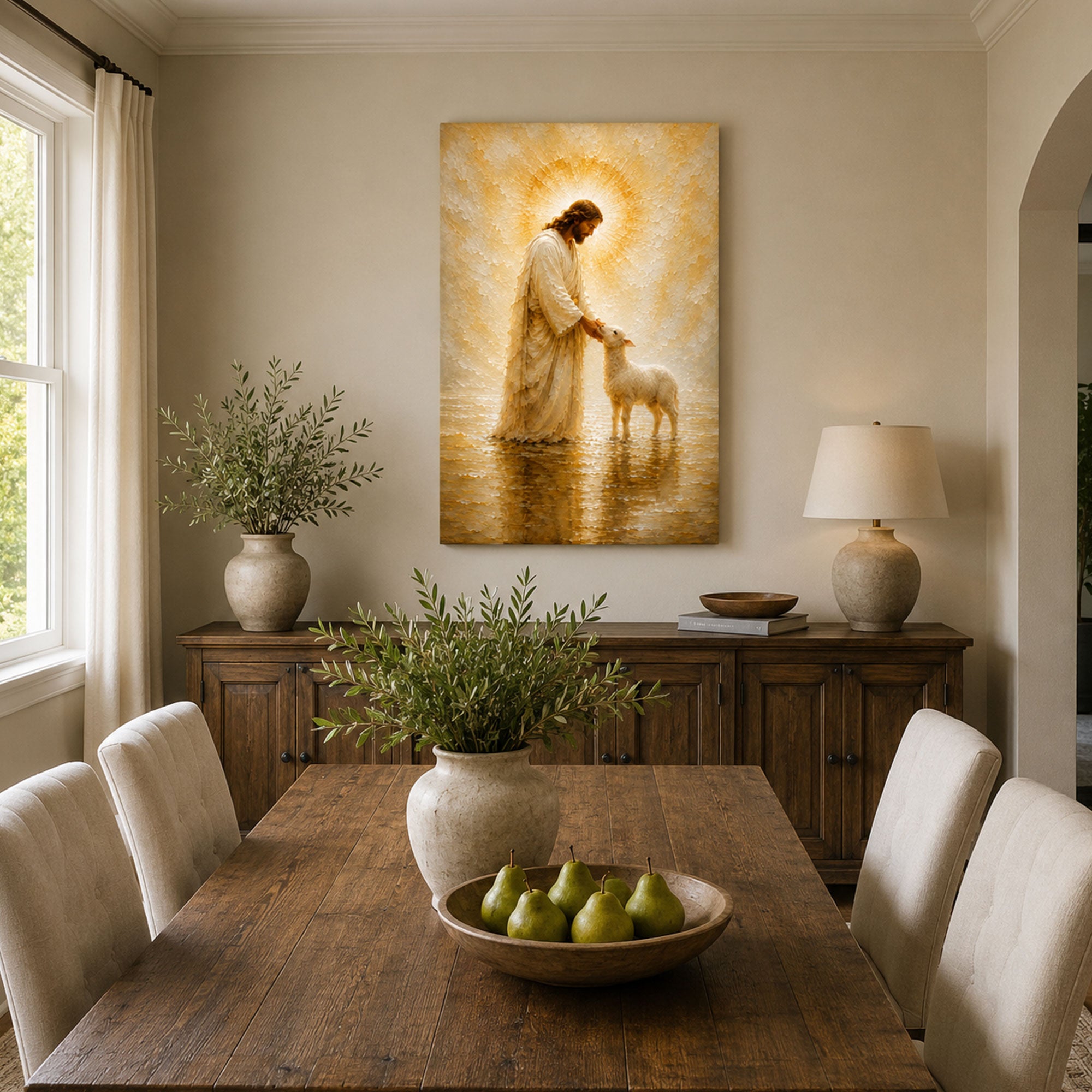 Jesus and the Lost Lamb Canvas Print, He Left the 99 Christian Wall Decor, Faith Gift