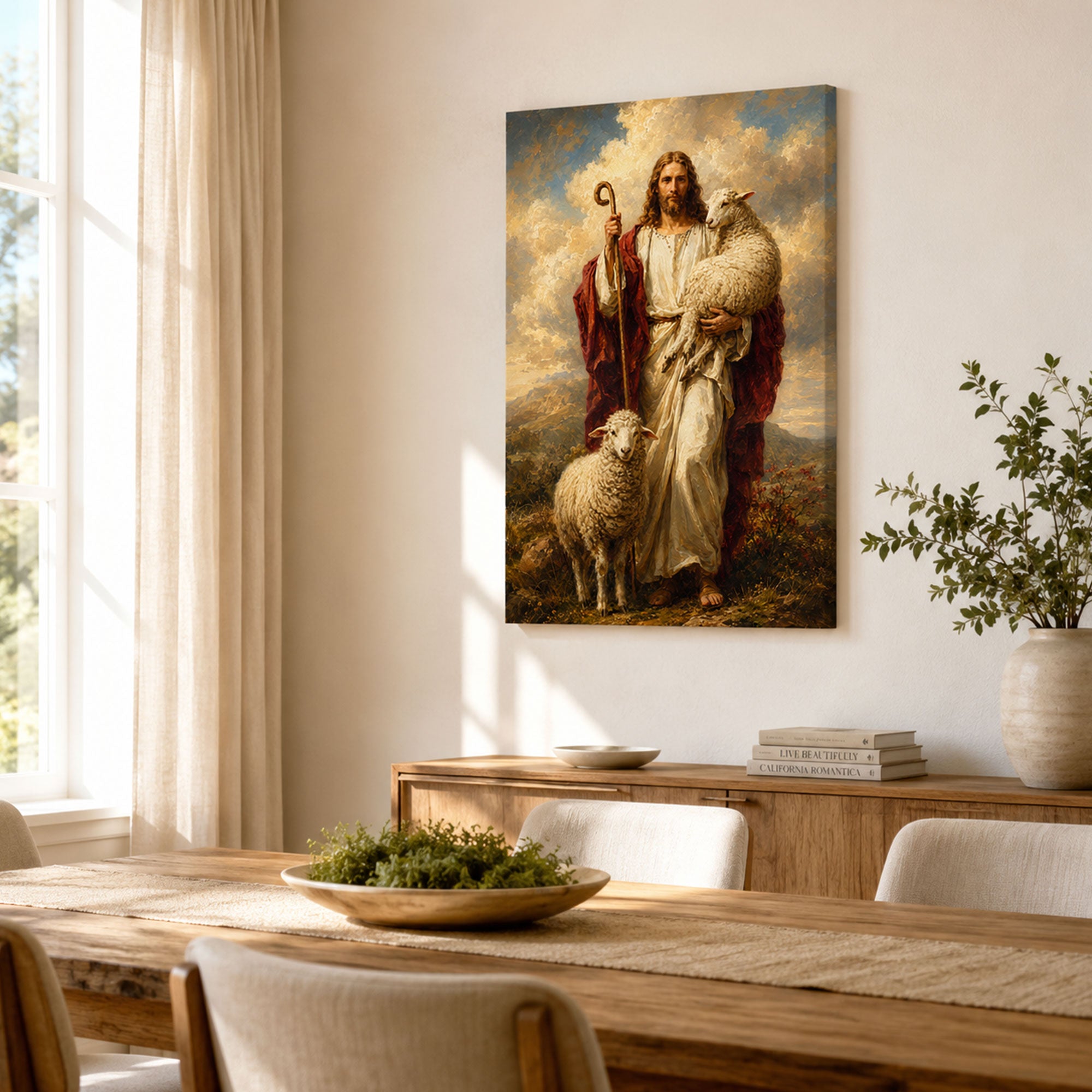 Jesus the Good Shepherd Canvas Print, Christ Holding the Lamb Christian Wall Decor, Faith Gift
