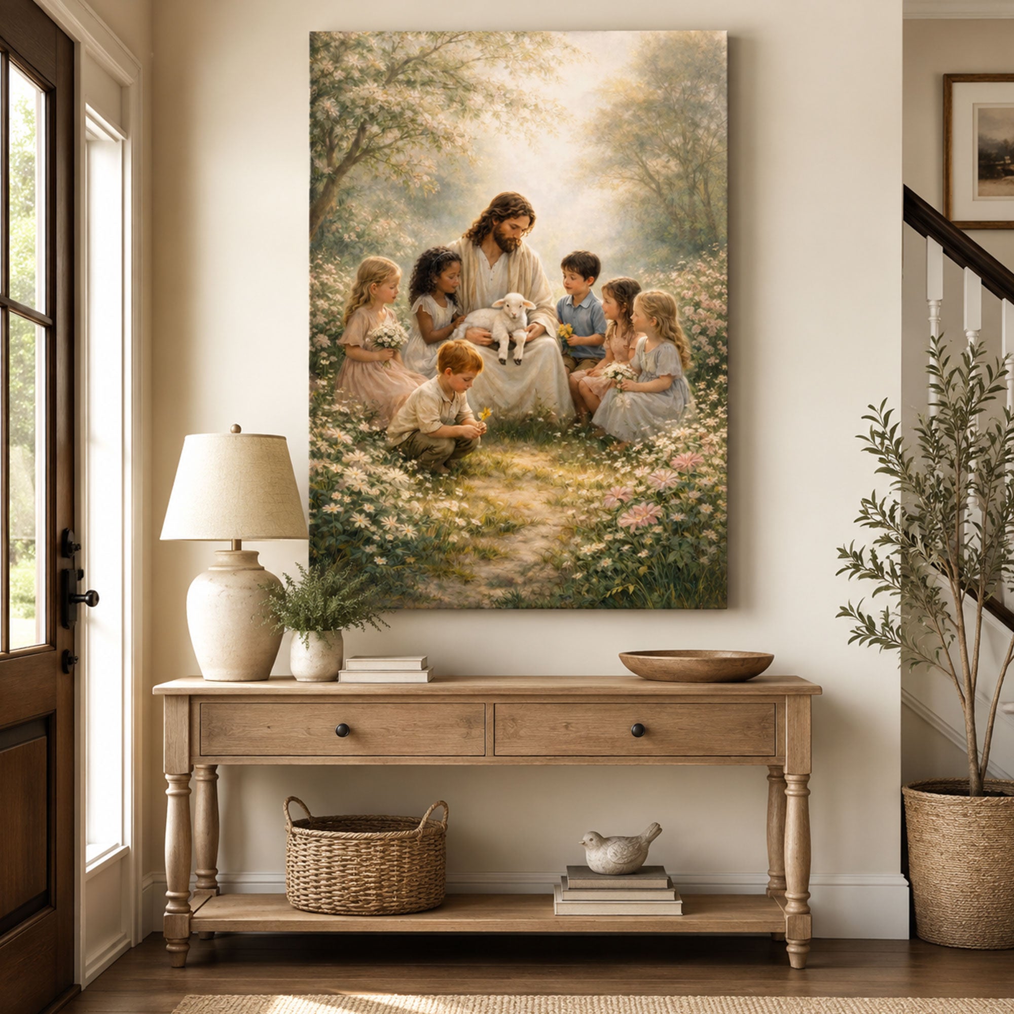 Jesus with Children Canvas Print Christian Wall Art Faith Inspired Family Home Decor