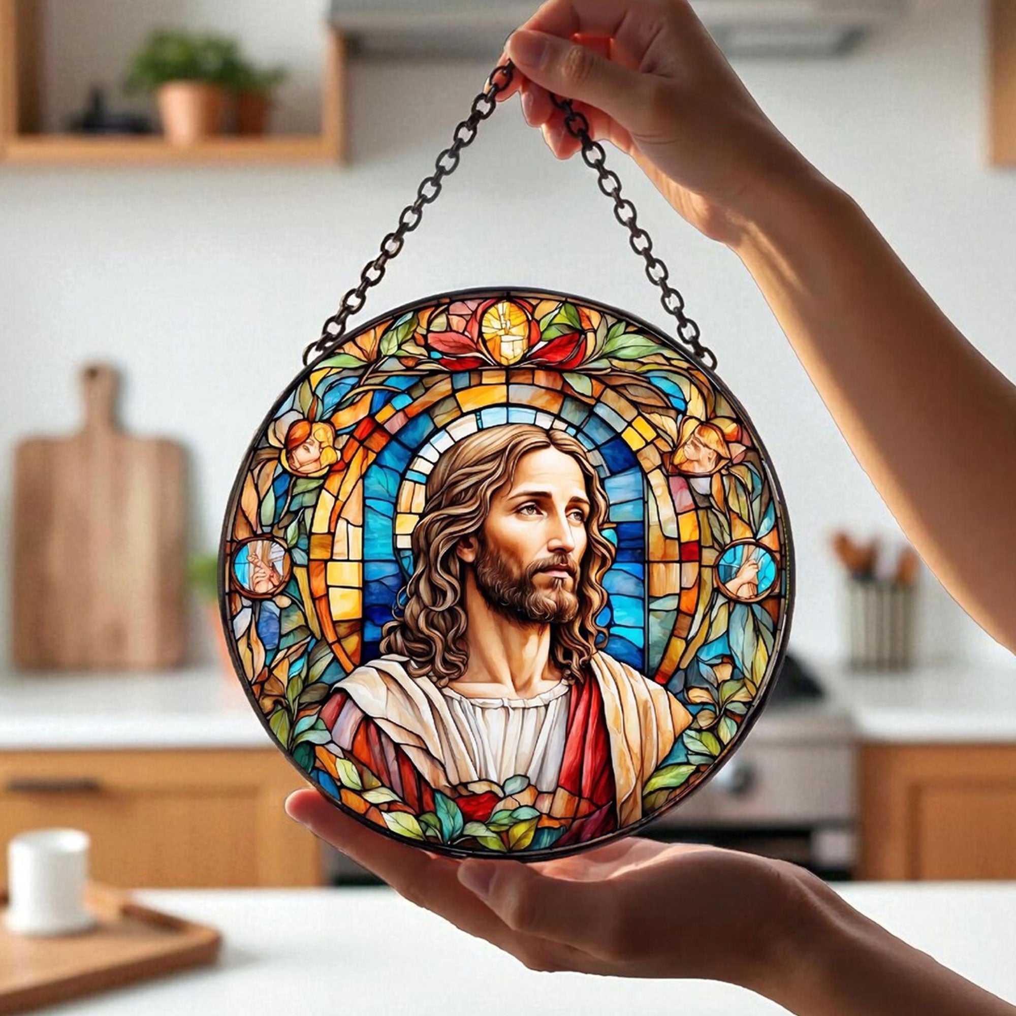 Jesus Christ Suncatcher, Christian Stained Glass Suncatcher, Religious Home Decor, Christian Gift, Religious Window Hanging, Memorial Gift