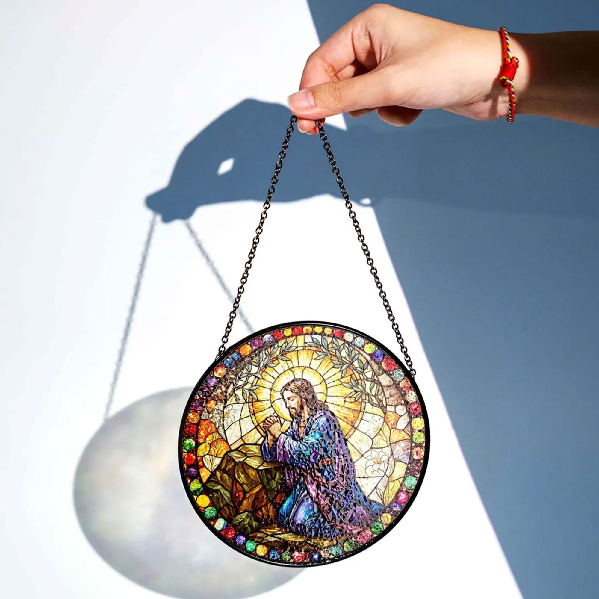 Divine Mercy Jesus Stained Glass Suncatcher, Catholic Window Hanging Decor, Sacred Heart Christian Faith Gift