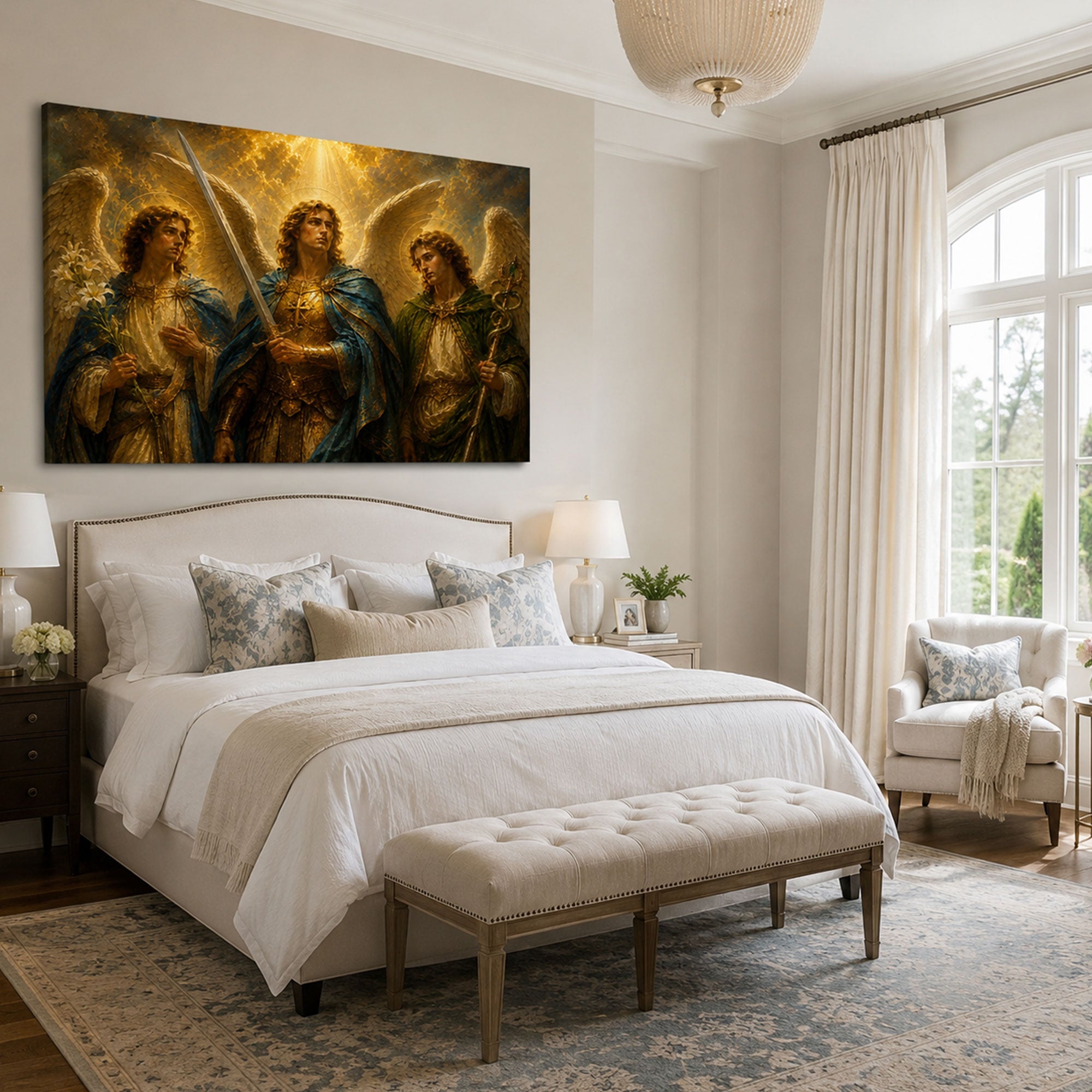 Three Archangels Canvas Print, Michael Gabriel Raphael Catholic Wall Art, Faith Home Decor Gift