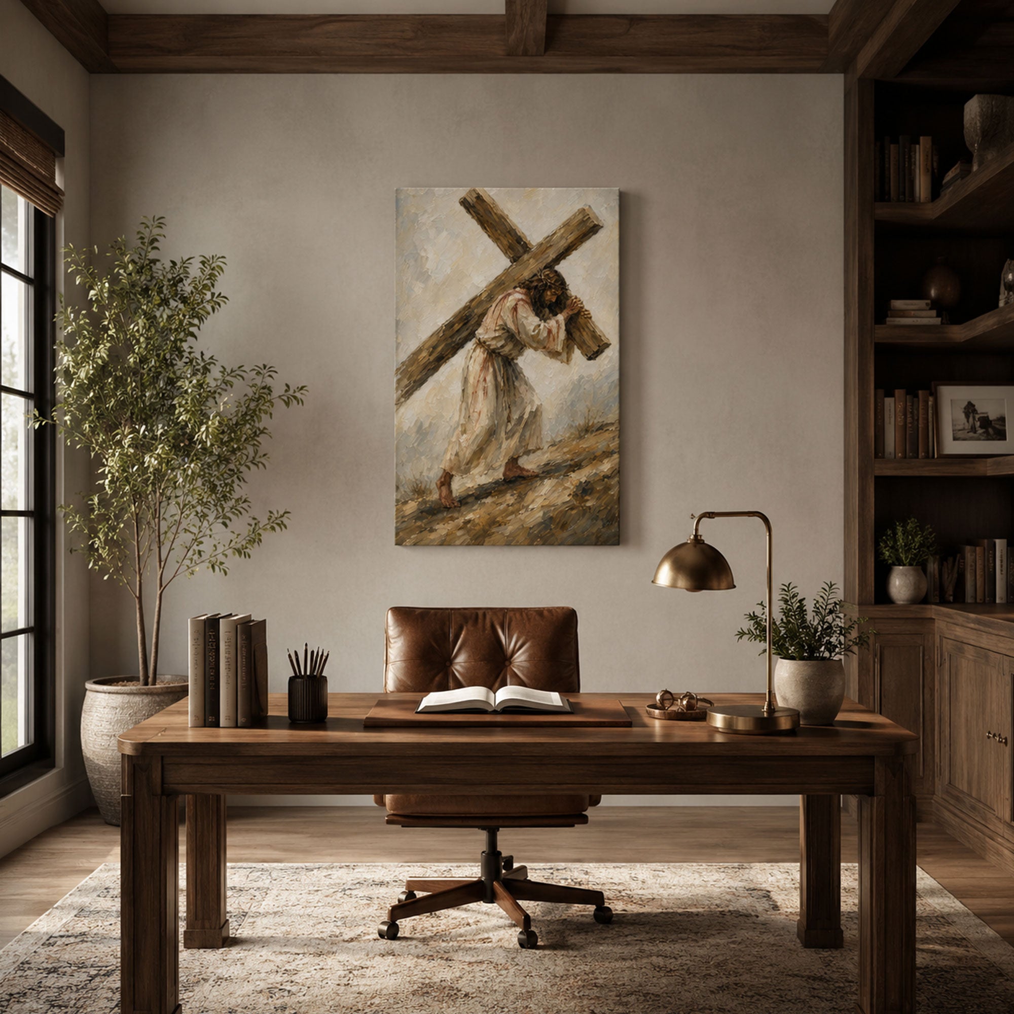 Jesus Carrying the Cross Canvas Print, Classic Christian Wall Decor for Home