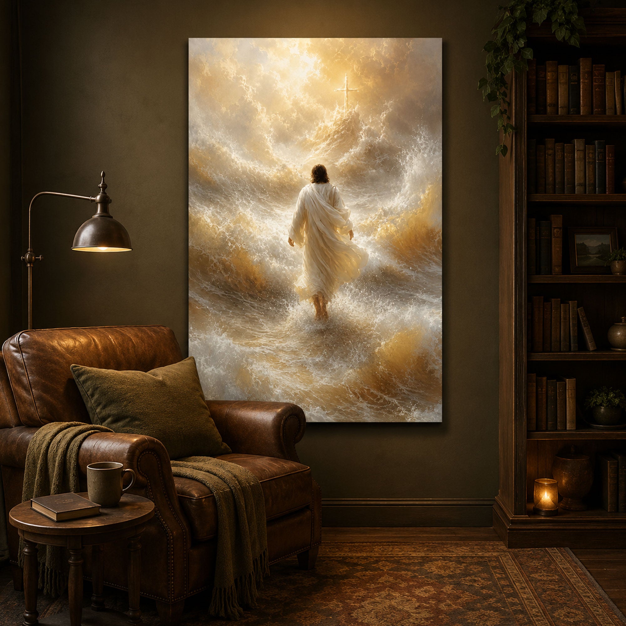 Jesus Walking on Water Canvas Print, Inspirational Christian Faith Wall Art, Spiritual Biblical Home Decor