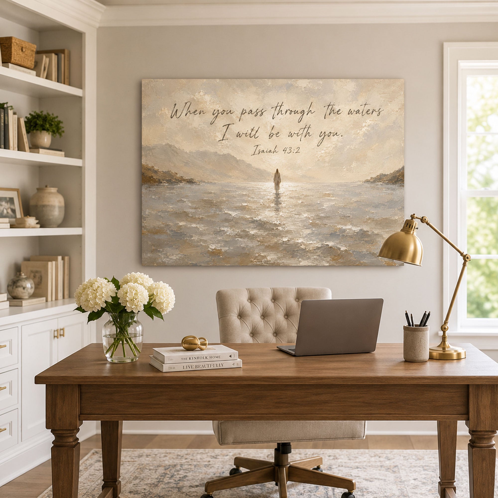 Isaiah 43:2 Jesus Walking on Water Canvas Print, Christian Home Decor