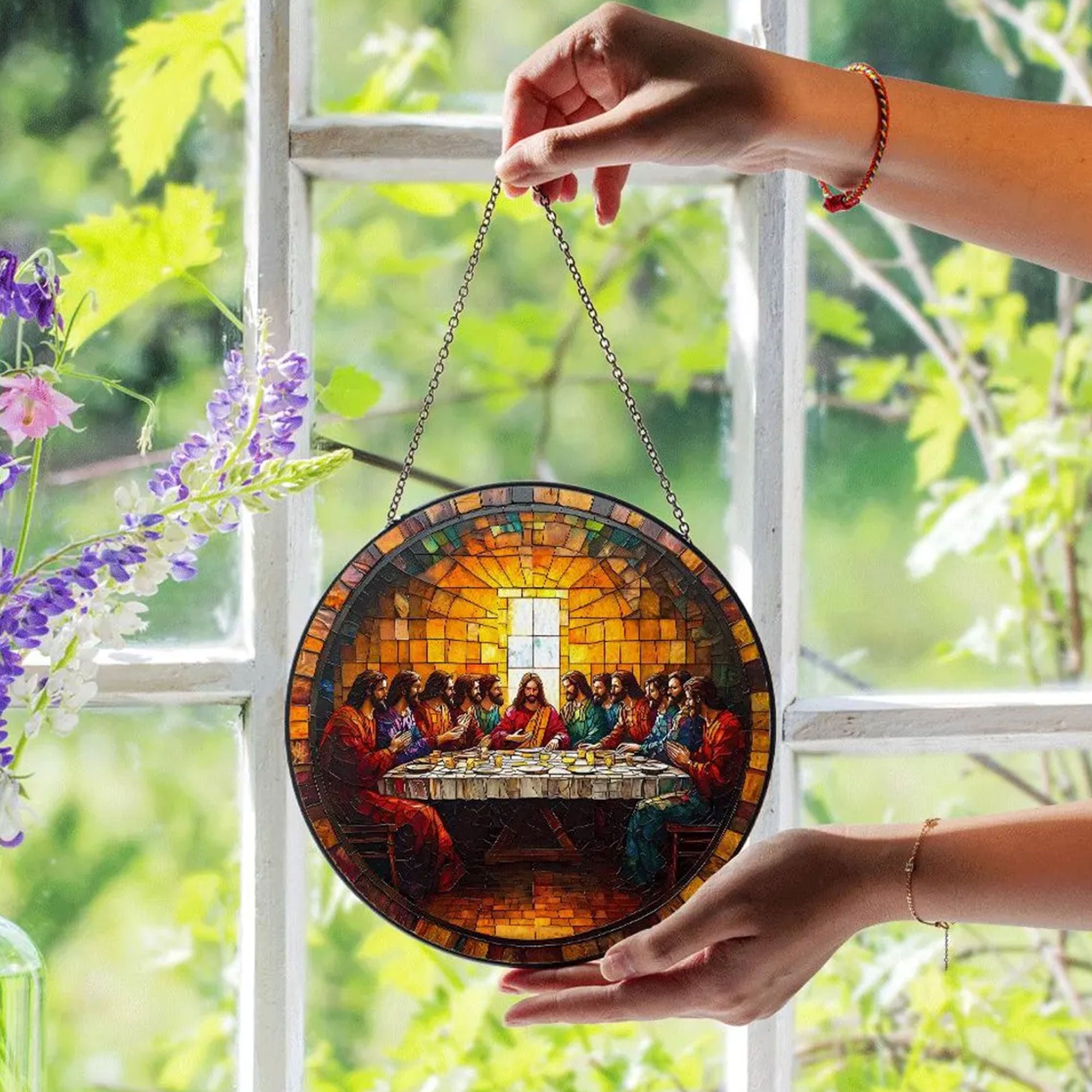 Last Supper Stained Glass Suncatcher, Christian Window Hanging Decor, Jesus Religious Wall Art, Faith Gift