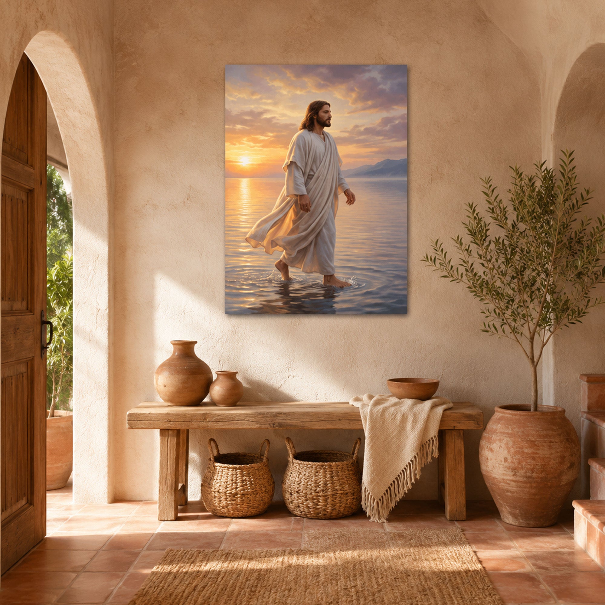 Jesus Walking on Water Canvas Wall Art, Religious Christian Home Decor, Faith Inspired Artwork