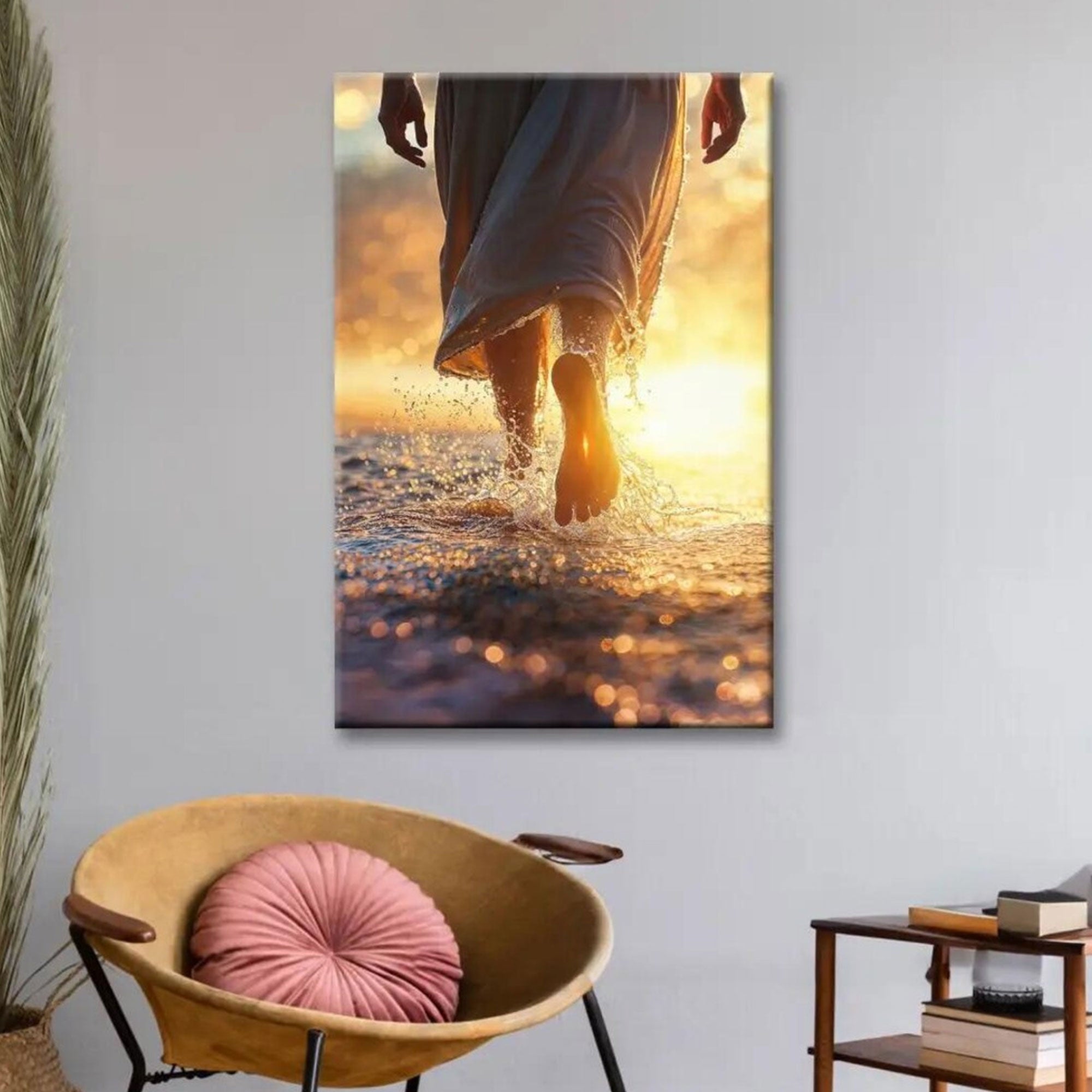Jesus Christ Walking on Water Canvas Print, Inspirational Christian Wall Art, Biblical Faith Decor for Home and Church