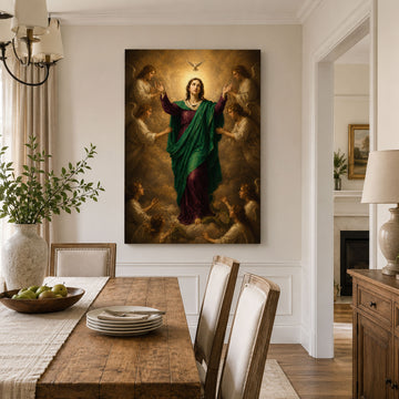 Immaculate Conception Virgin Mary Canvas Print, Holy Spirit and Angels Catholic Wall Decor, Marian Faith Gift