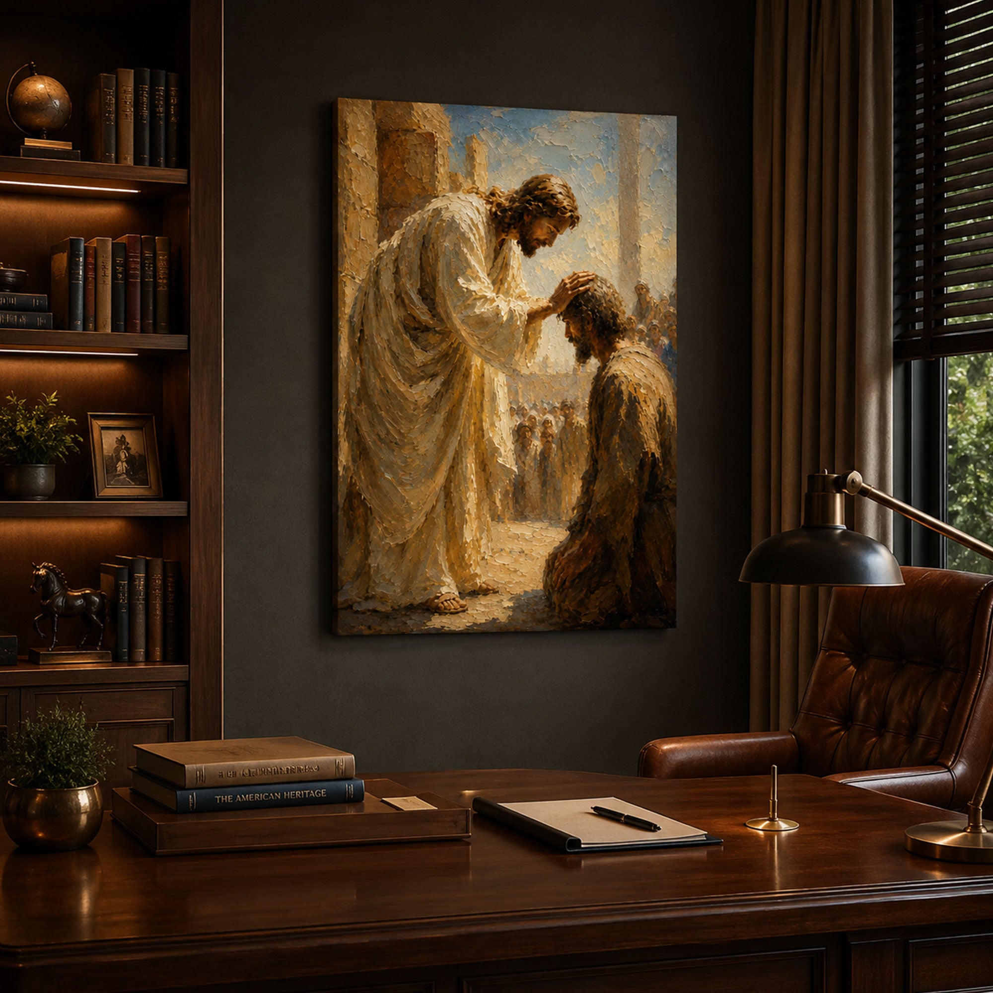 Jesus Laying Hands Canvas Print, Christian Healing Wall Art, Faith Home Decor Gift