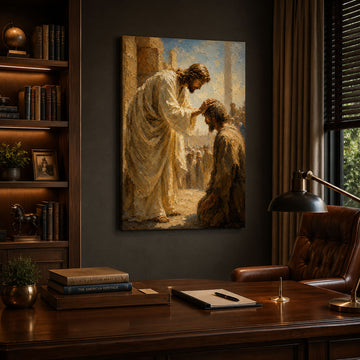 Jesus Laying Hands Canvas Print, Christian Healing Wall Art, Faith Home Decor Gift