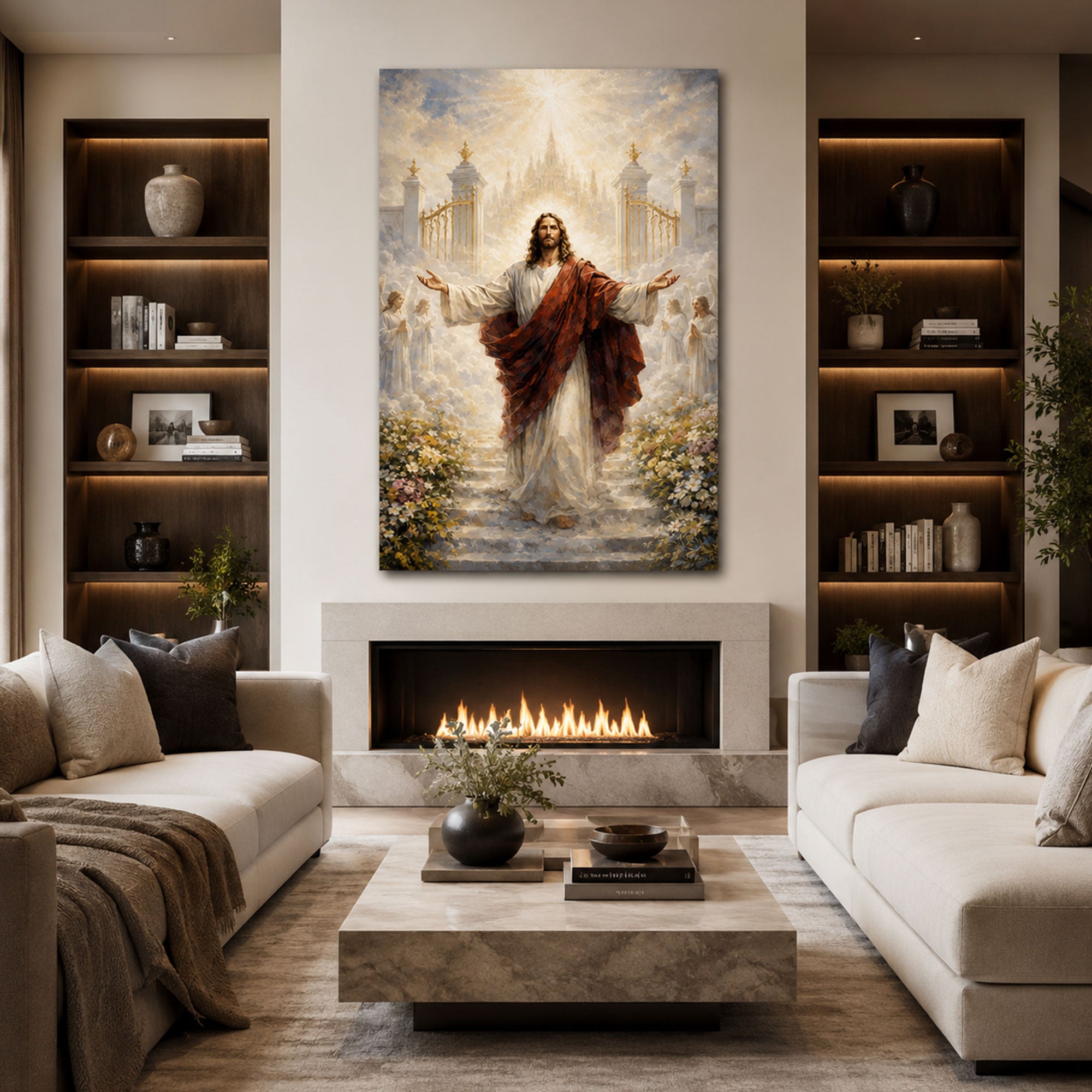 Jesus Christ Heavenly Gates Canvas Print Religious Christian Wall Art Faith Home Decor