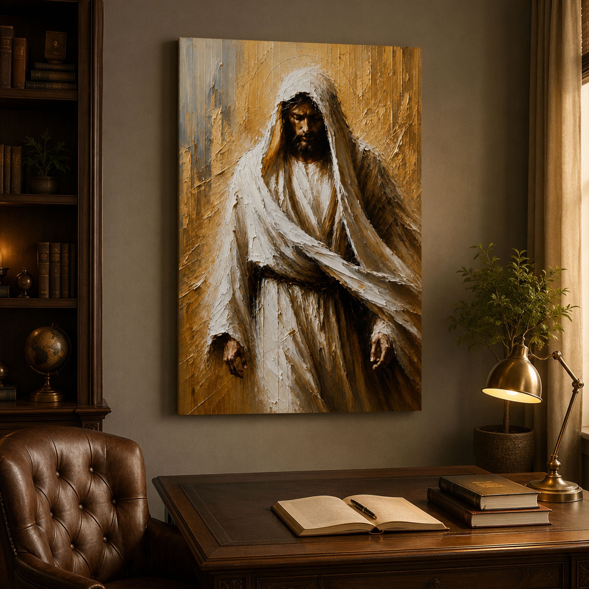 Jesus in White Robe Canvas Print, Peaceful Christian Wall Art, Faith Home Decor
