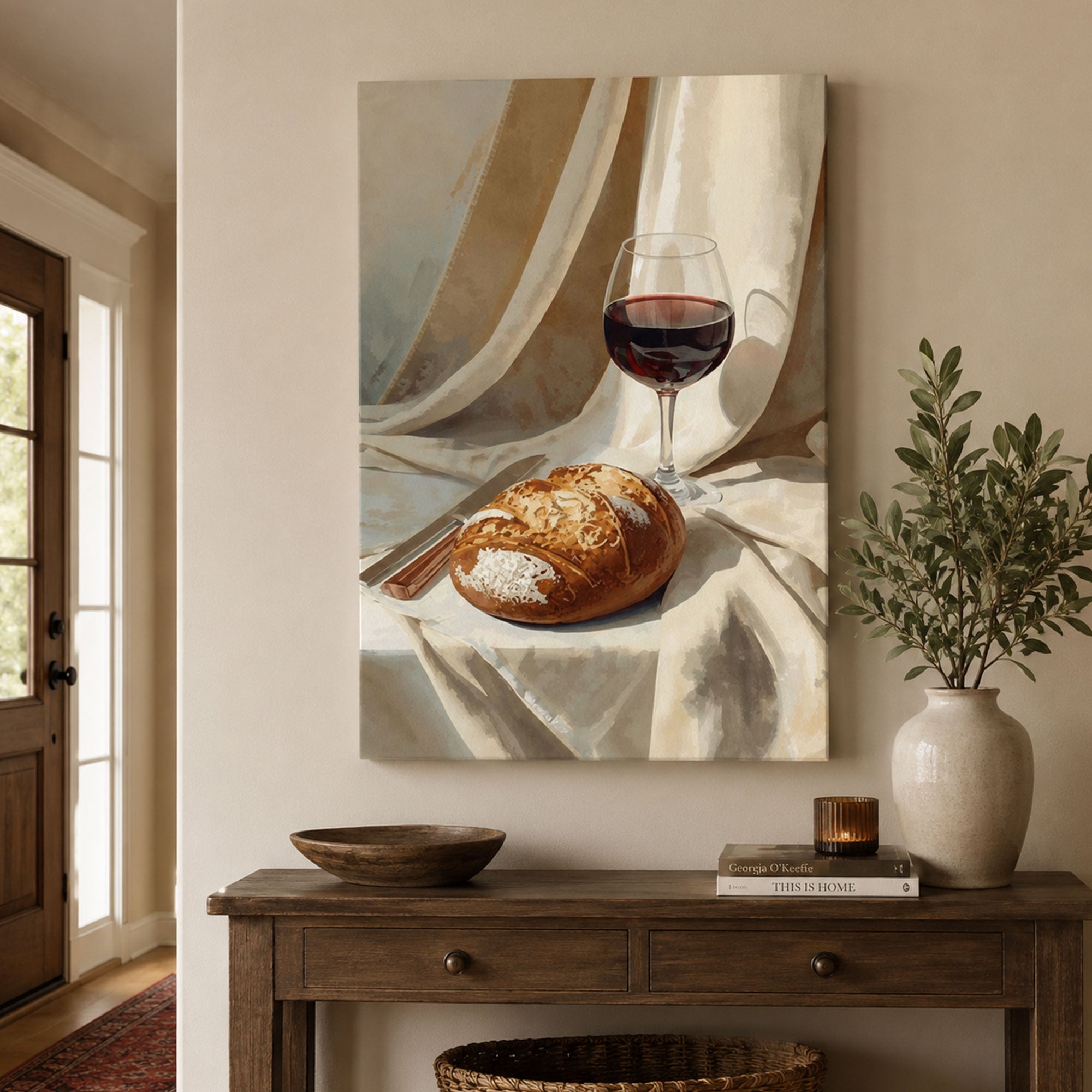 Bread and Wine Communion Canvas Art, Christian Still Life Wall Art, Sacred Eucharist Faith Decor