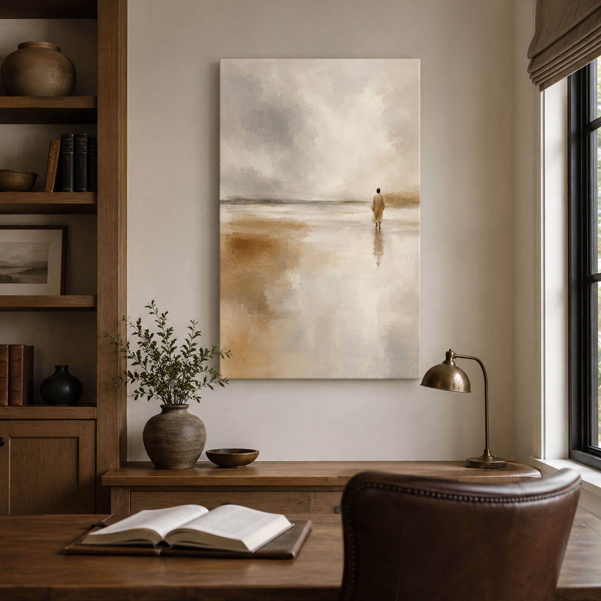 Peaceful Jesus Seascape Canvas Print, Christian Faith Wall Art, Neutral Home Decor