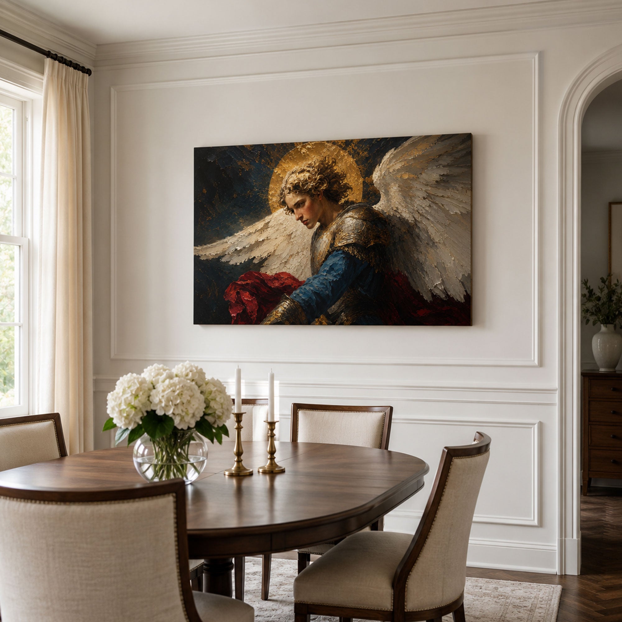 Saint Michael in Silent Vigil Canvas Print, Blue and Gold Catholic Decor