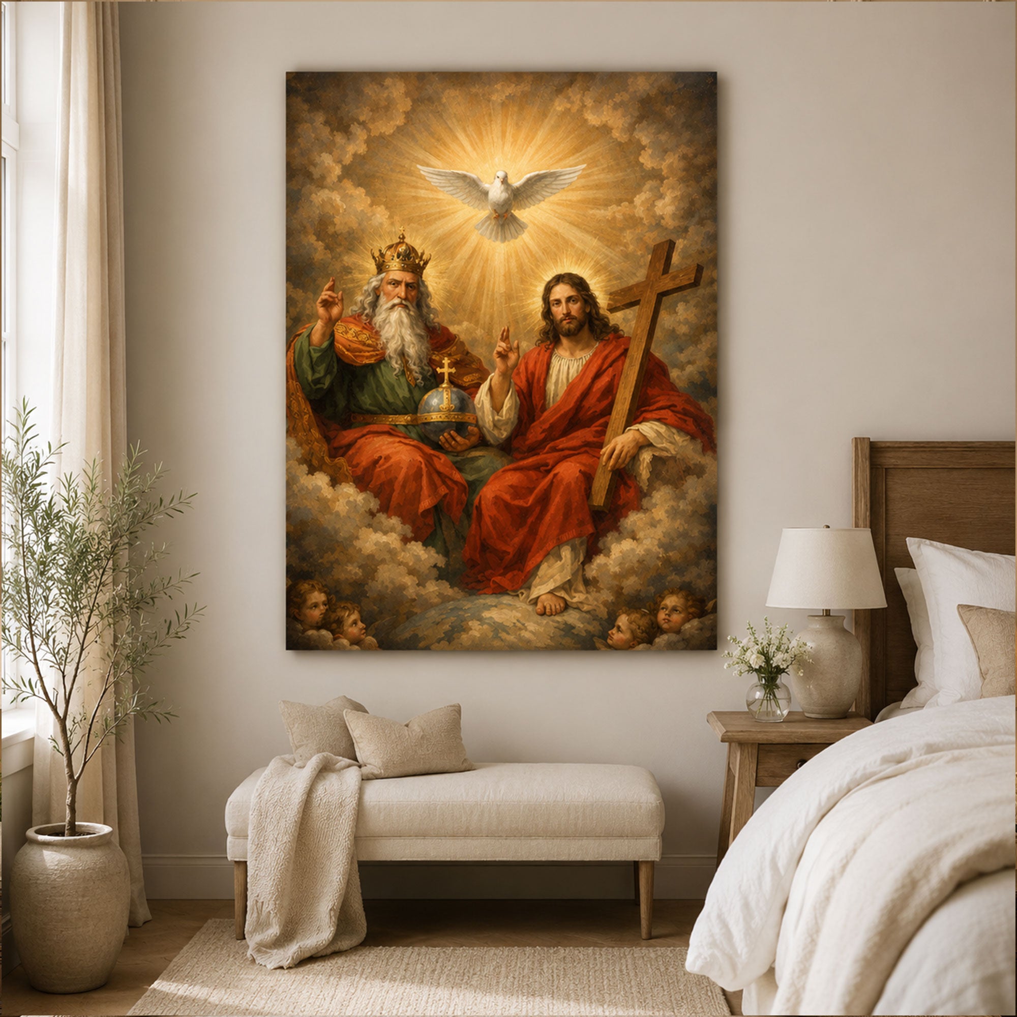 The Most Holy Trinity Father Son and Holy Spirit Canvas Print, Christian Religious Wall Art, Sacred Faith Home Decor