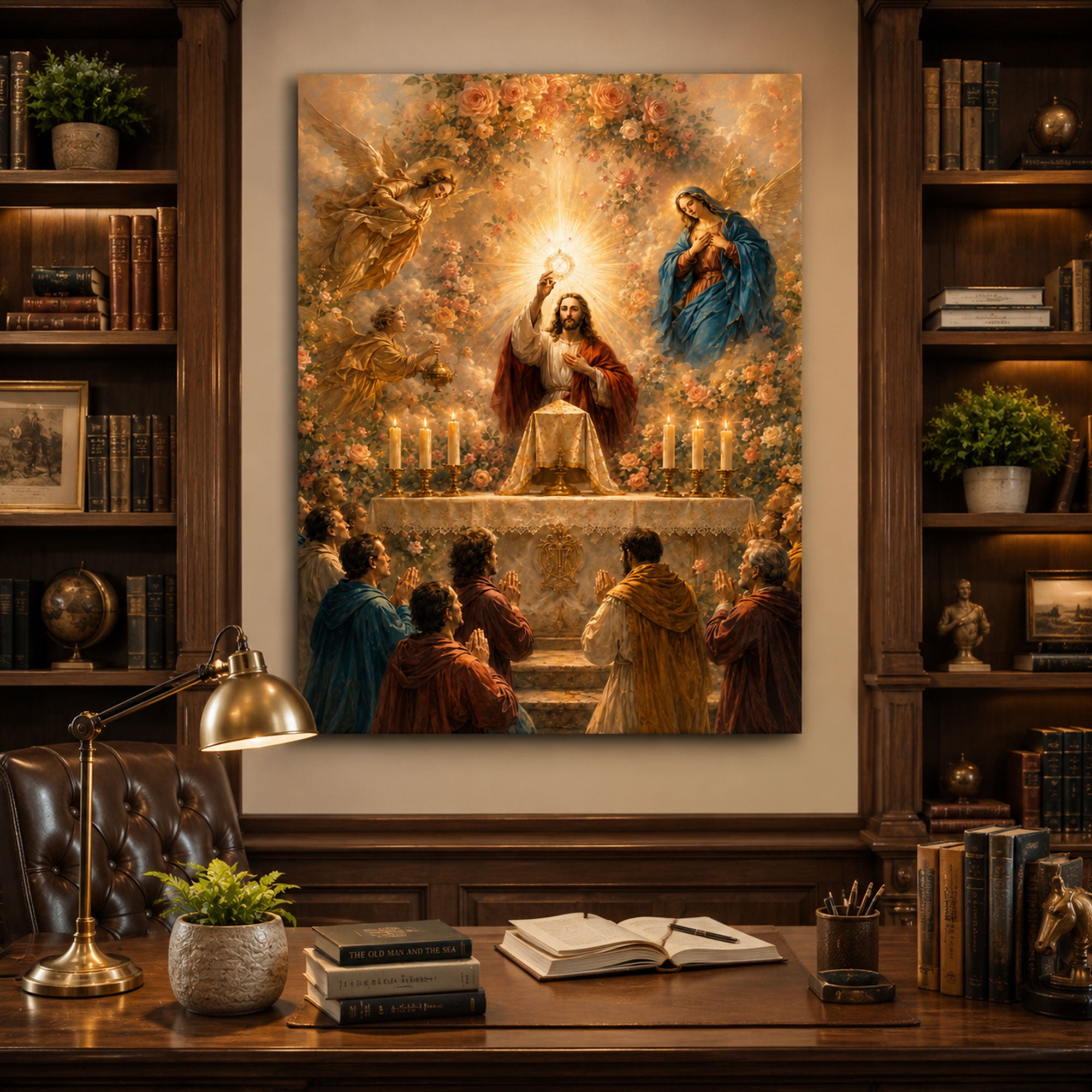 Eucharistic Adoration Canvas Print, Holy Eucharist Catholic Wall Art, Blessed Sacrament Jesus Religious Home Decor