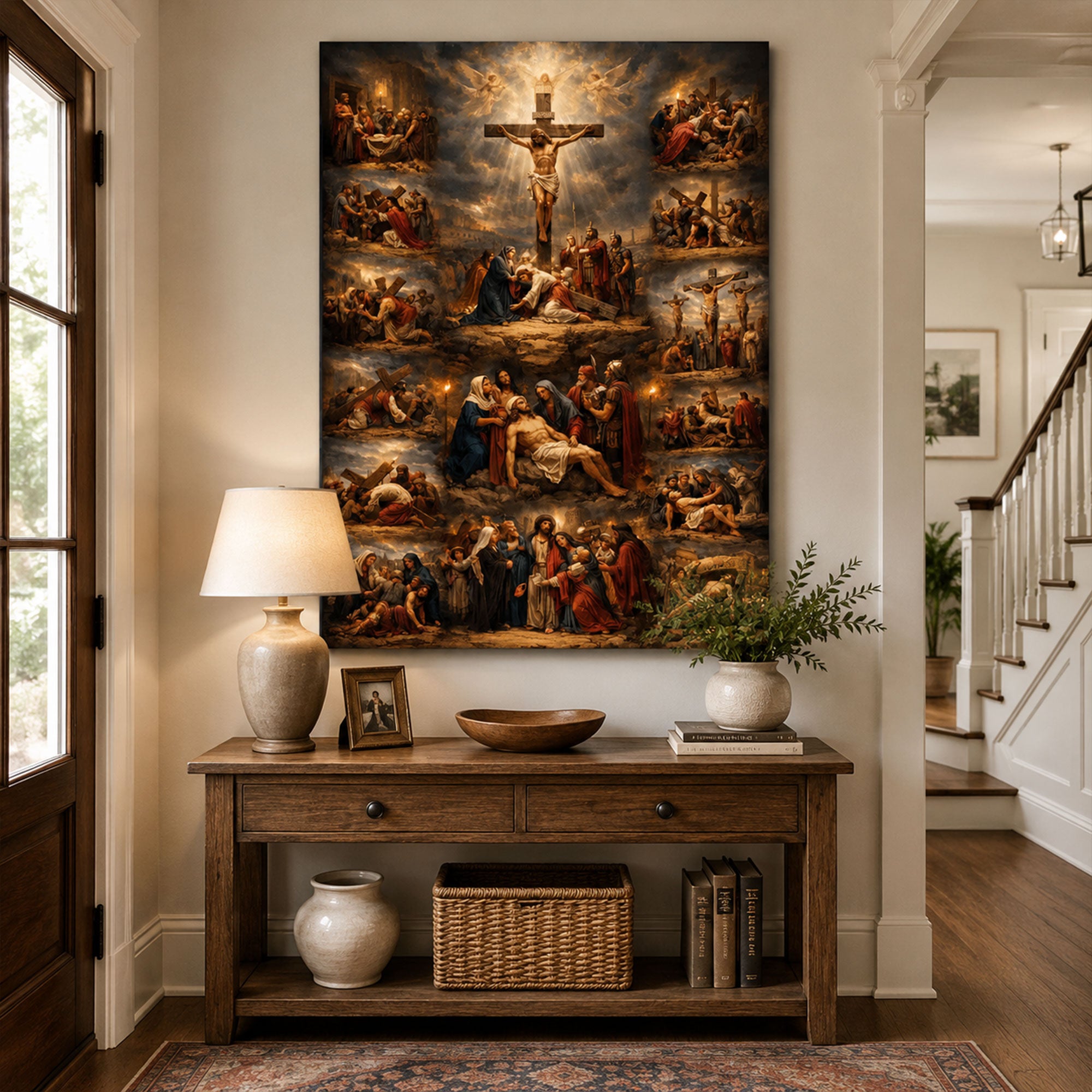 Passion of Christ Canvas Print, Crucifixion and Stations of the Cross Christian Wall Art, Sacred Faith Home Decor