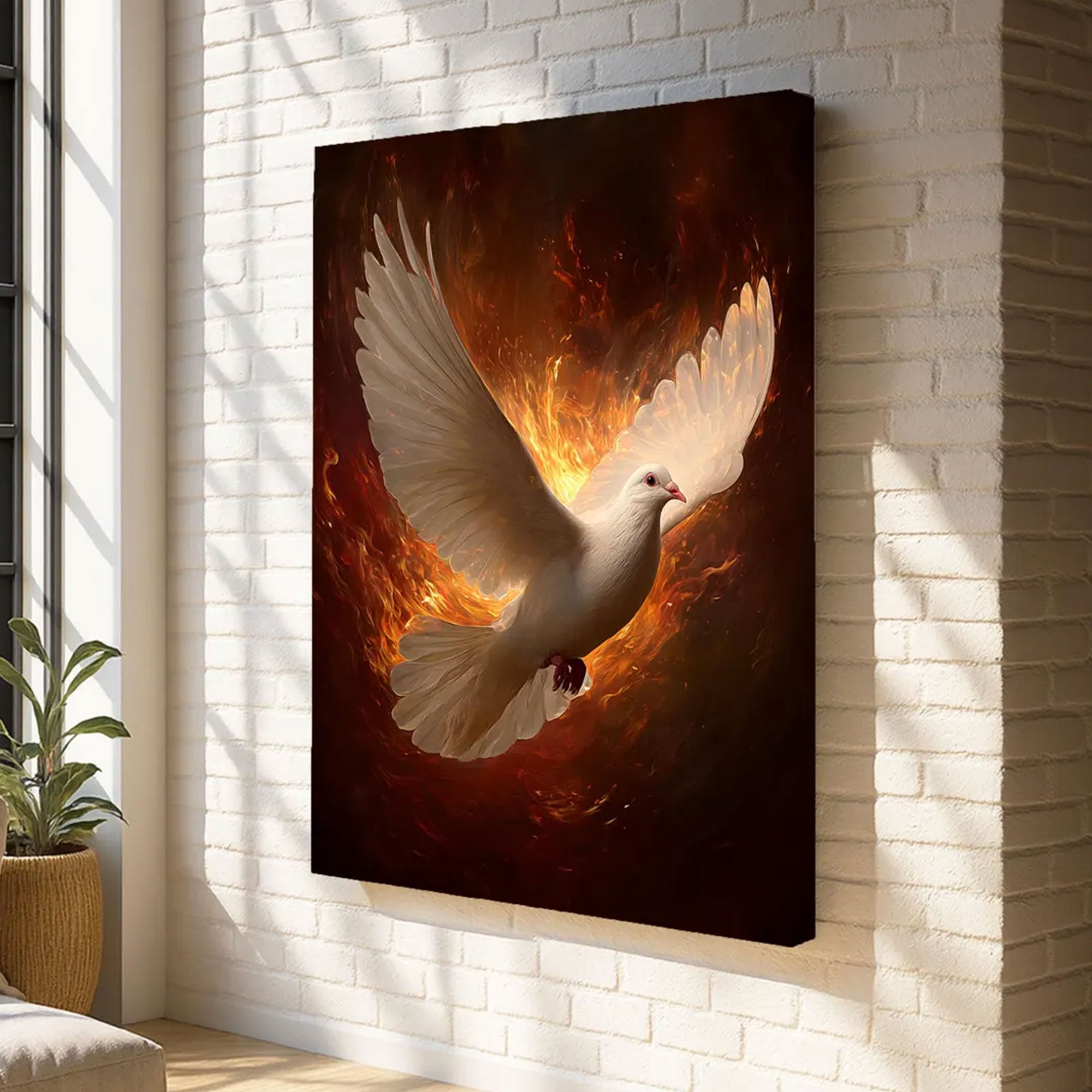 Holy Spirit Dove Fire Canvas Print, Pentecost Christian Wall Art, Divine Power Faith Decor, Sacred Religious Artwork
