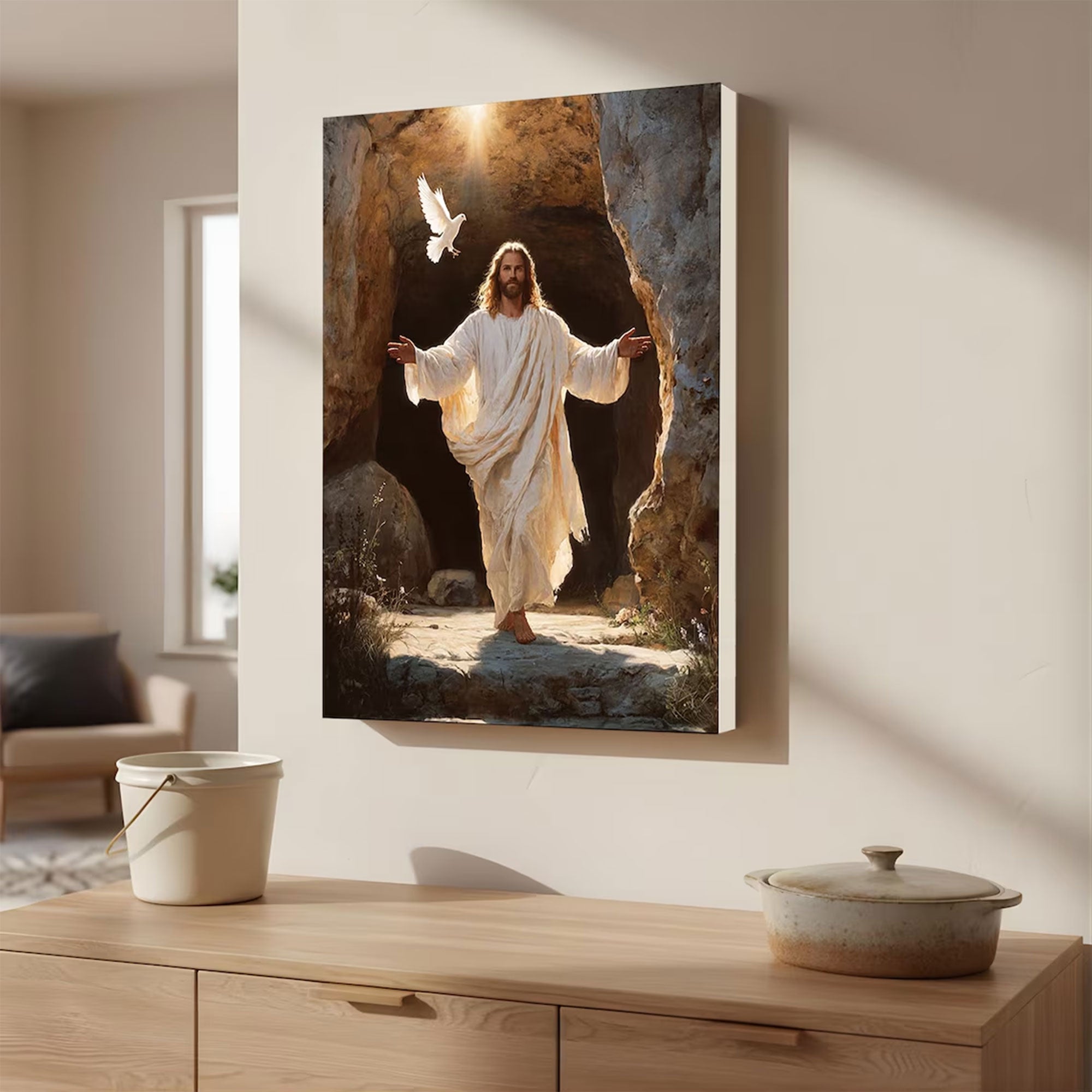 Peaceful Jesus Resurrection Wall Art, Christian Canvas Print, Faith Home Decor