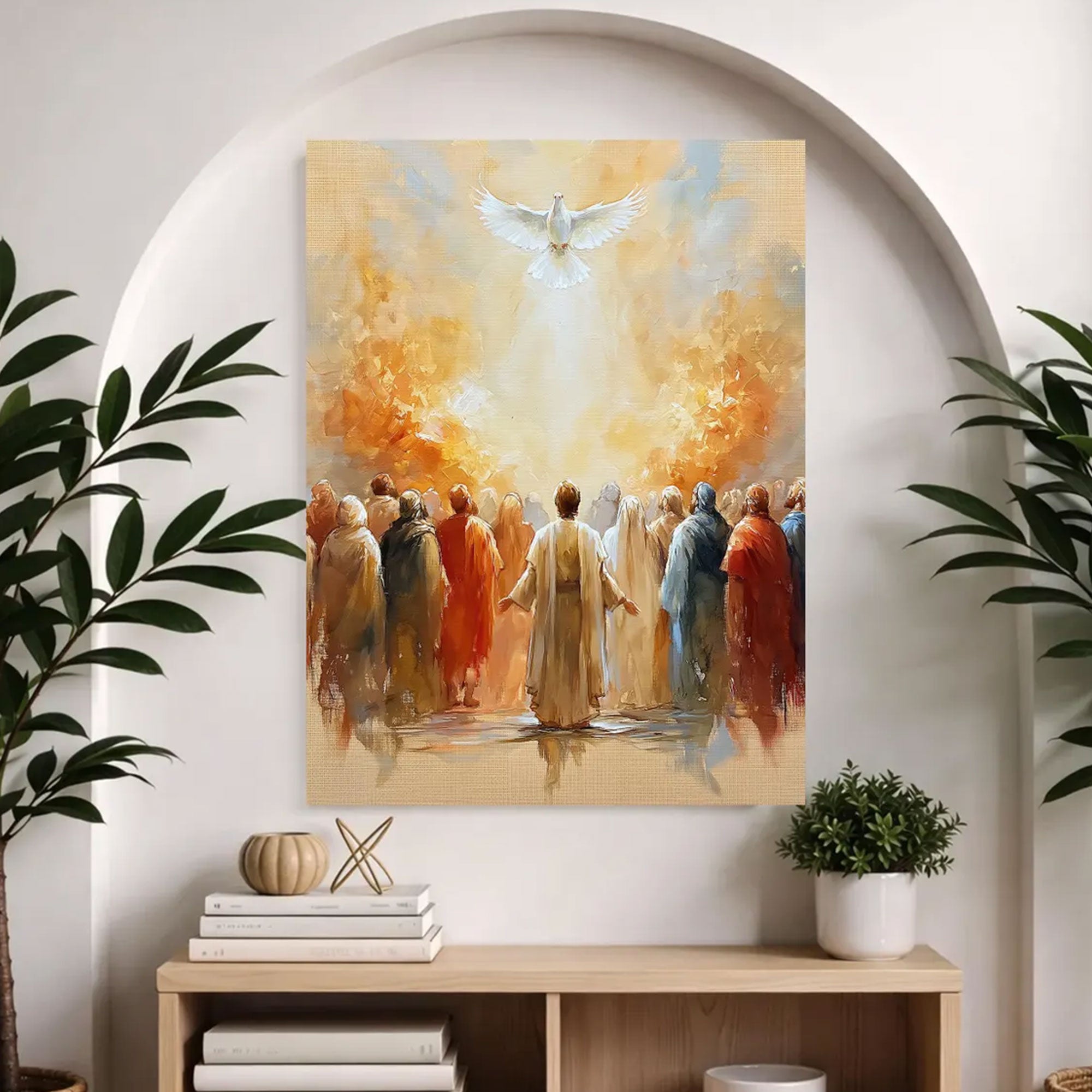 Pentecost Holy Spirit Canvas Print, Dove Christian Wall Art, Biblical Fire Faith Decor