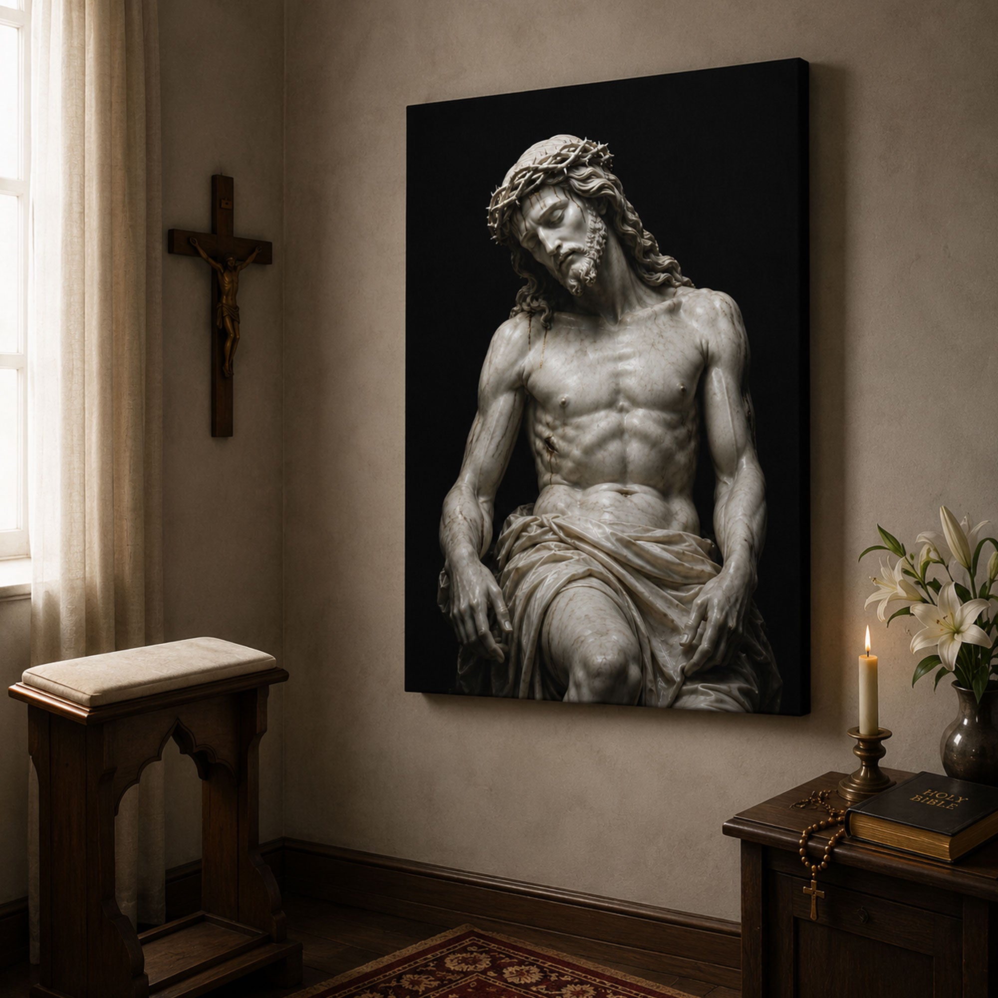 Jesus Crown of Thorns Canvas Print, Catholic Passion Wall Art, Faith Home Decor Gift