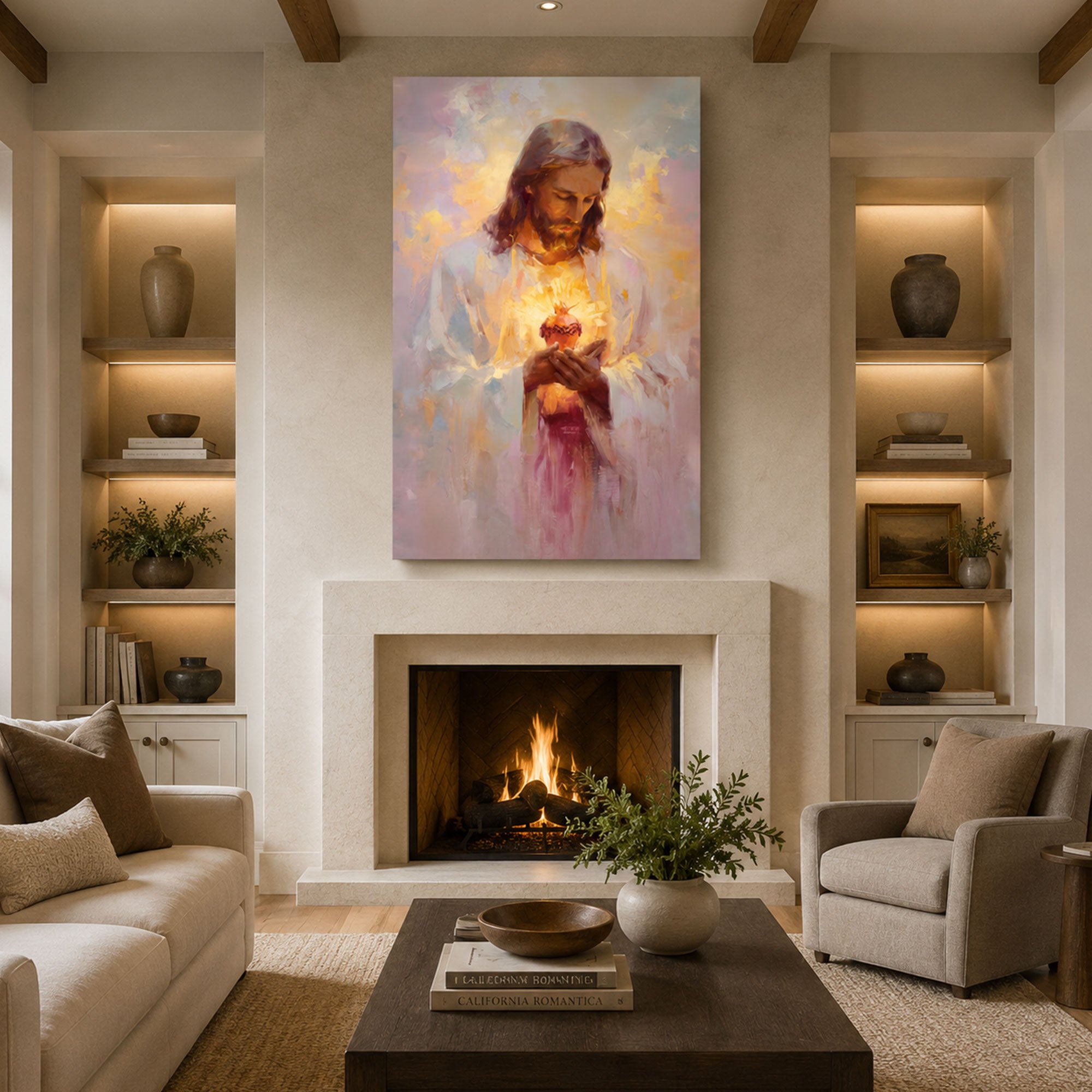 Sacred Heart of Jesus Canvas Print Glowing Christian Wall Art Inspirational Faith Home Decor