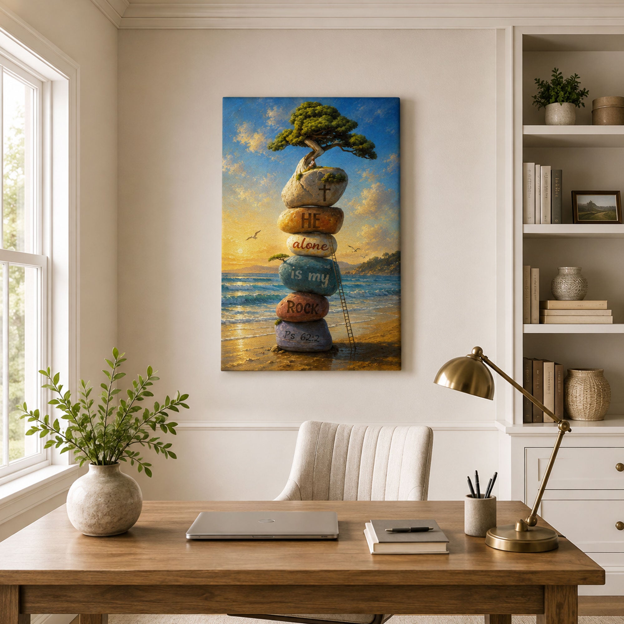 He Alone Is My Rock Canvas Print, Psalm 62:2 Christian Wall Decor, Faith and Strength Gift
