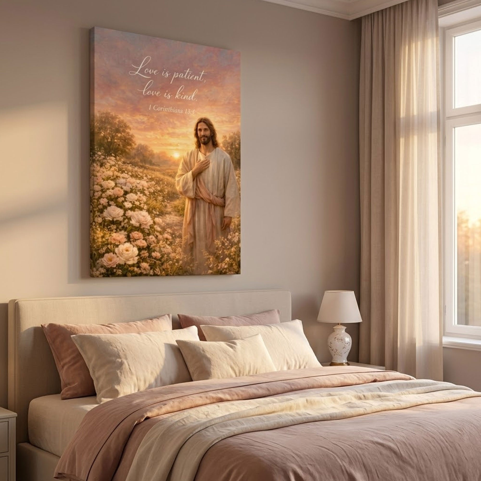 Jesus Love Is Patient Canvas Print, 1 Corinthians 13:4 Christian Wall Art, Inspirational Faith Home Decor