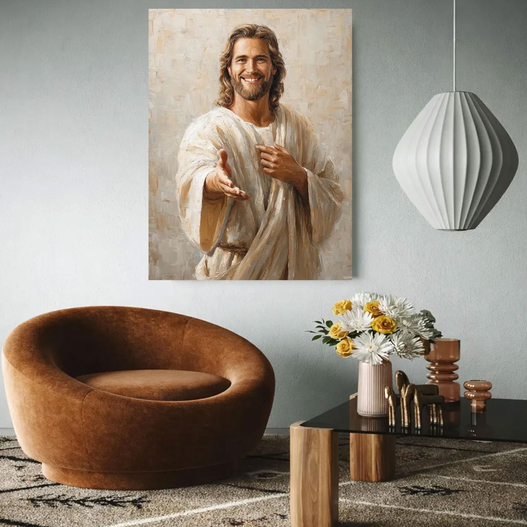 Smiling Jesus Canvas Print, Welcoming Christ Wall Art, Inspirational Christian Home Decor, Religious Gift