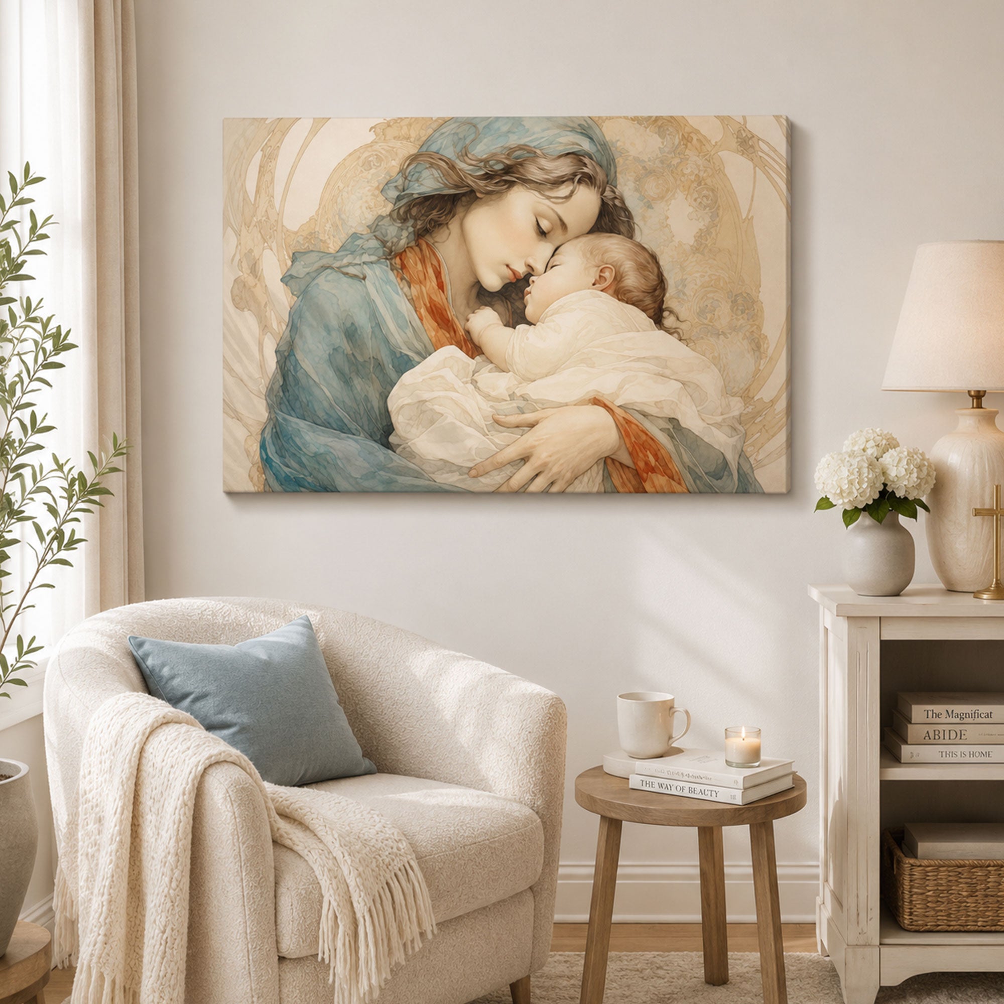 Madonna and Sleeping Child Art Nouveau Canvas Print, Catholic Decor