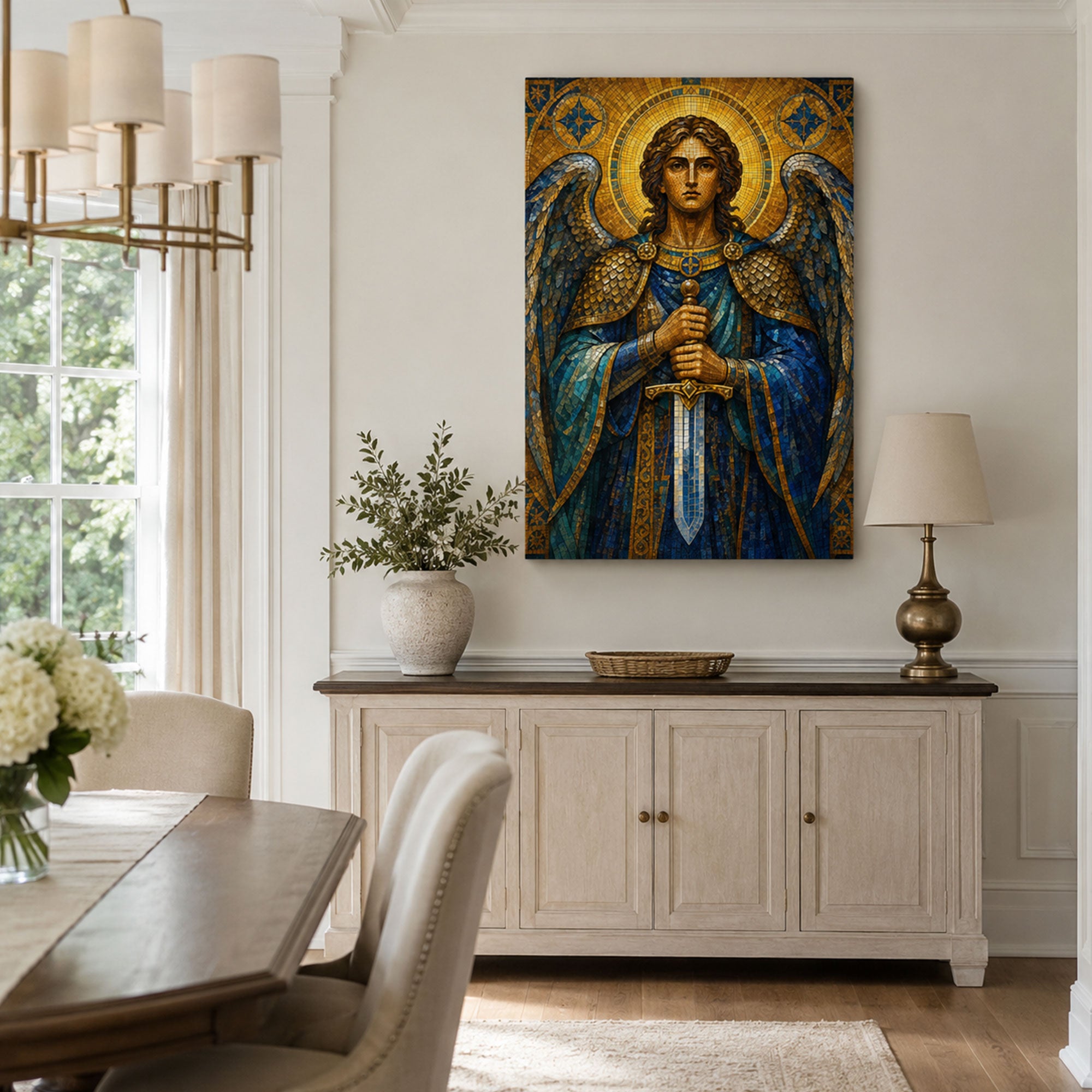 Saint Michael with Sword Canvas Print, Catholic Christian Home Decor, Religious Gift
