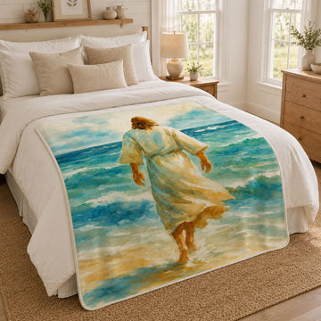 Jesus Walking on Water Fleece Blanket, Christian Faith Throw, Biblical Gift for Believers