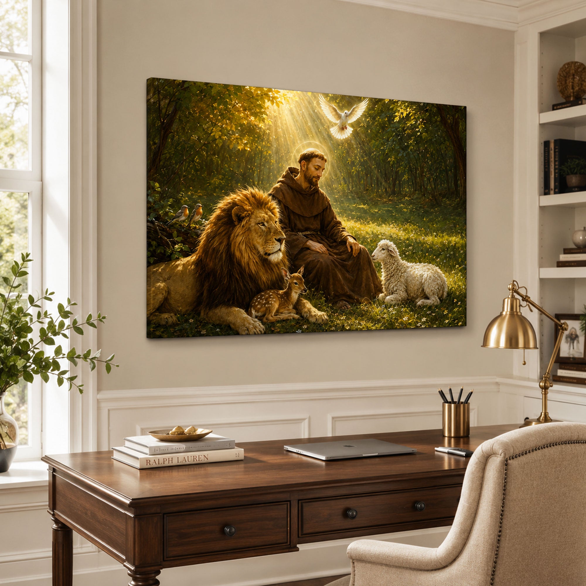 Saint Francis of Assisi with Animals Canvas Print, Catholic Saint Wall Art, Peaceful Faith Home Decor Gift