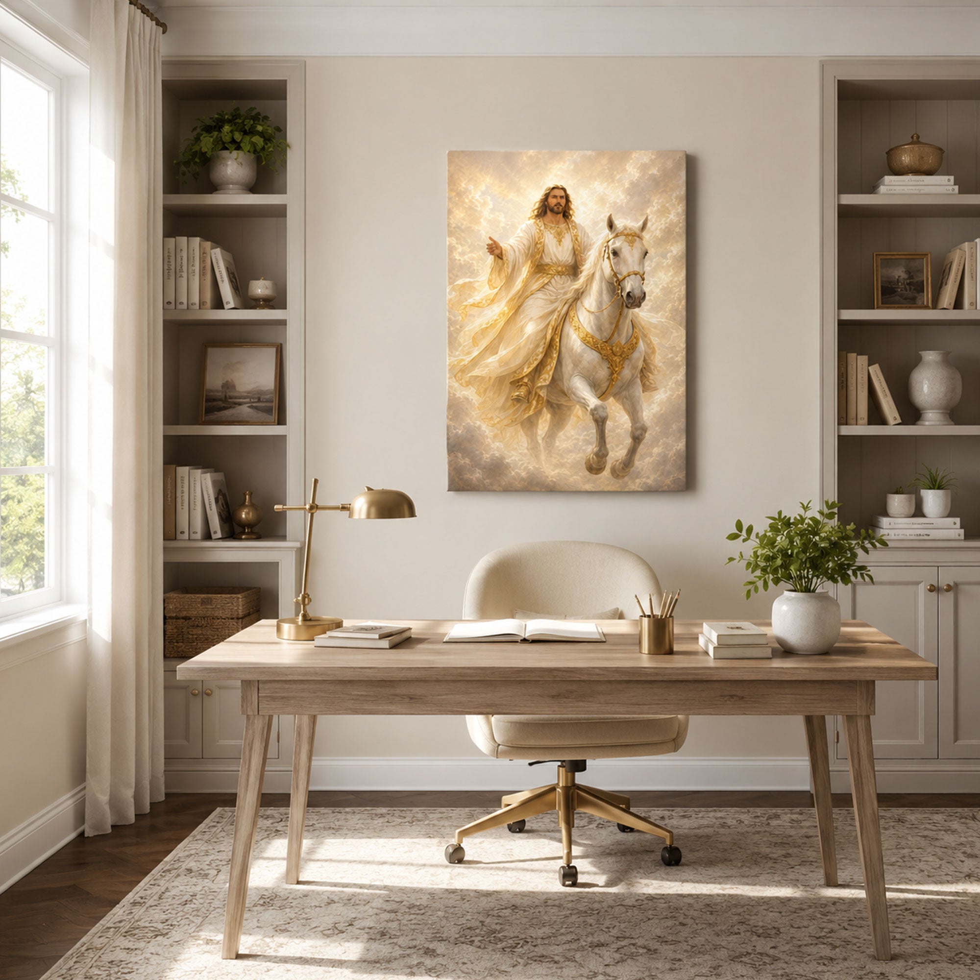 Jesus Christ on White Horse Canvas Print, Second Coming Christian Wall Art, King of Kings Faith Home Decor Gift